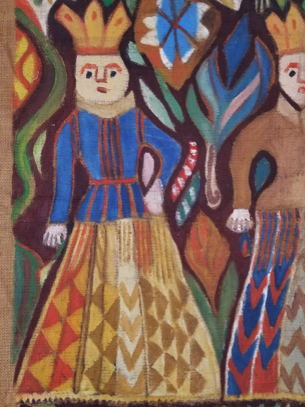 Vintage African Wise and Foolish Virgins Hand-Painted Tapestry 92x76cm
