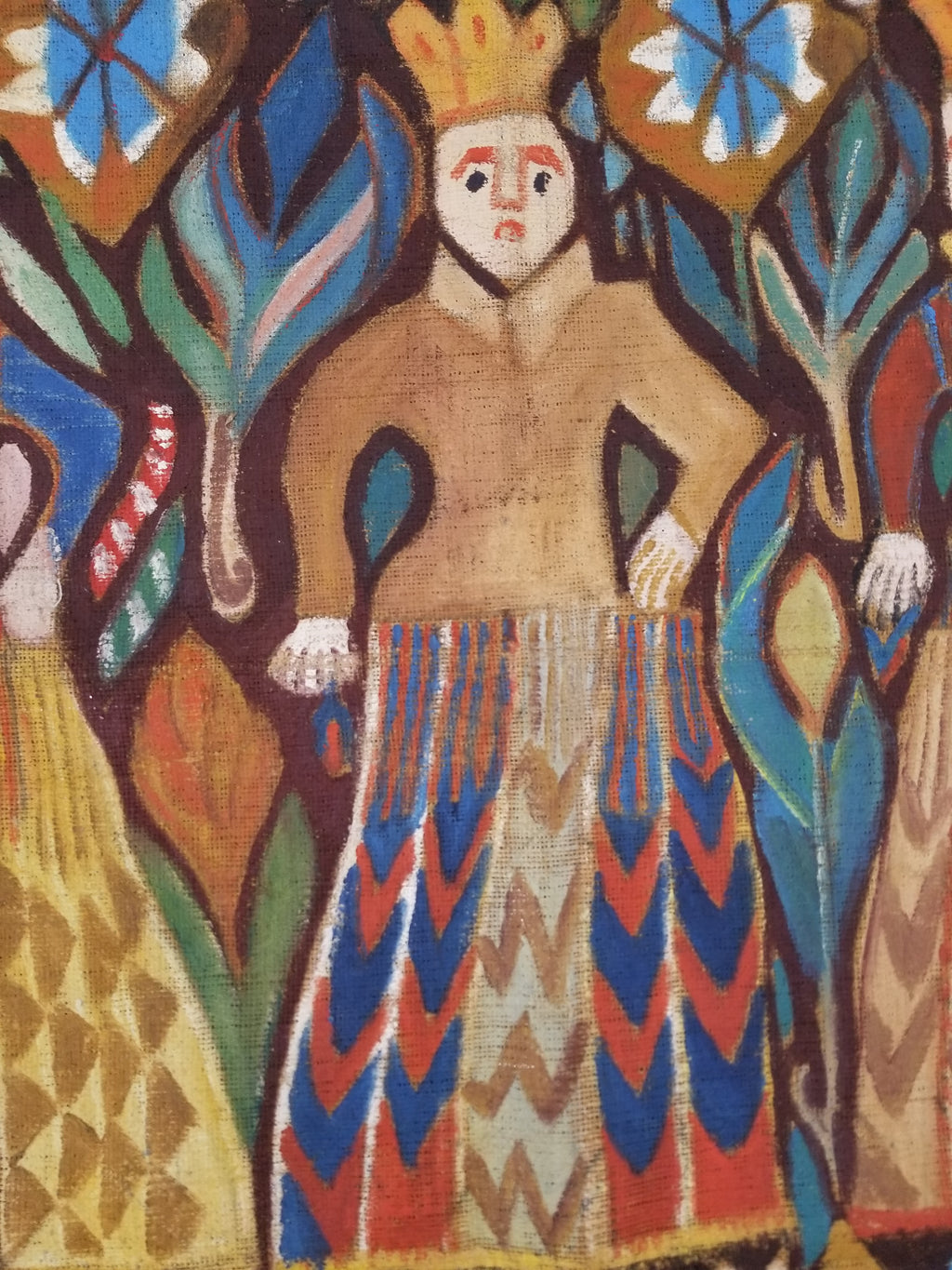 Vintage African Wise and Foolish Virgins Hand-Painted Tapestry 92x76cm