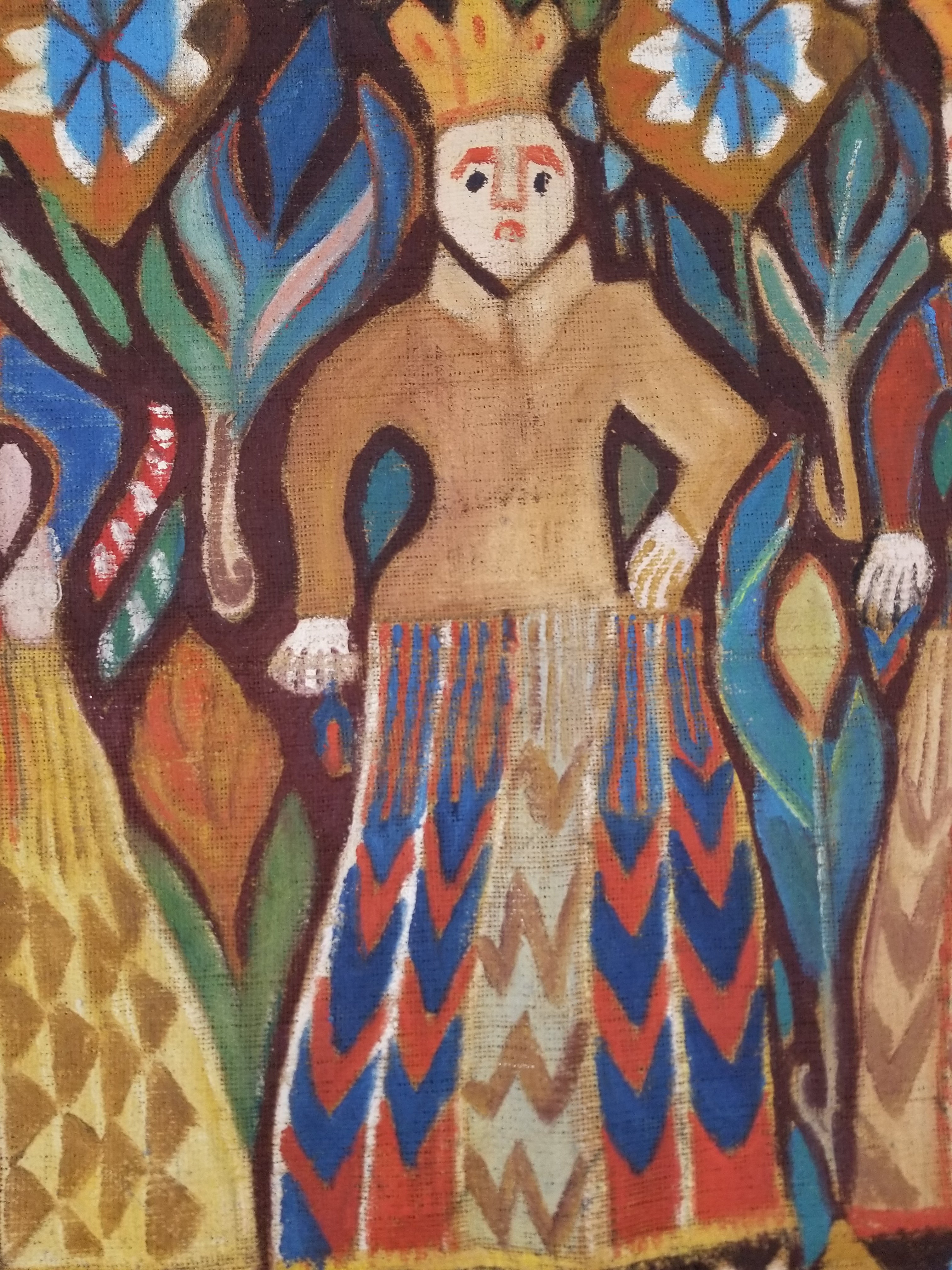 Vintage African Wise and Foolish Virgins Hand-Painted Tapestry 92x76cm