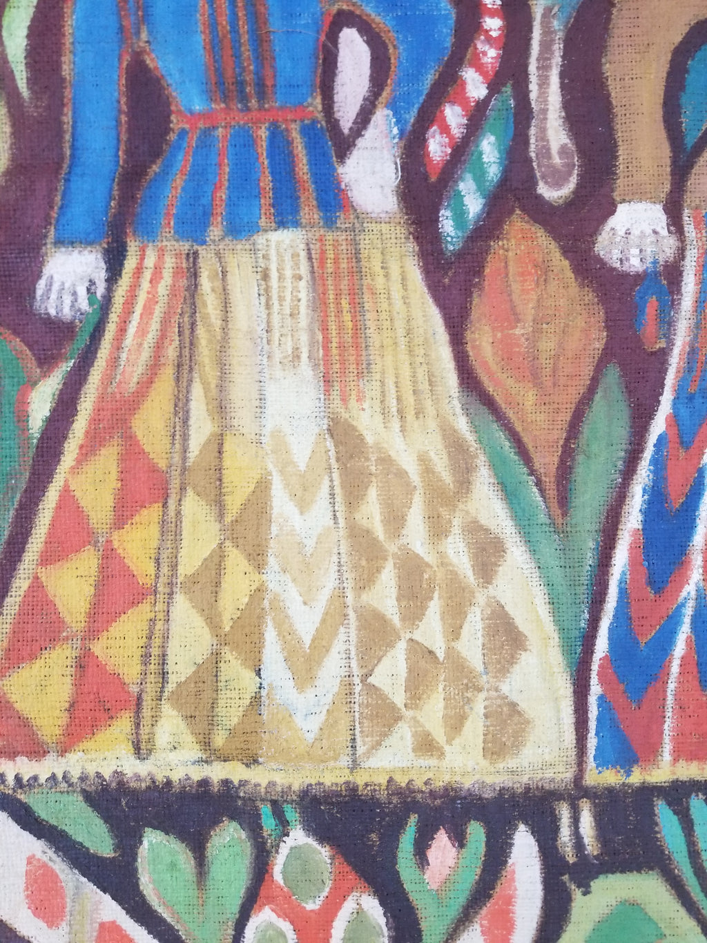 Vintage African Wise and Foolish Virgins Hand-Painted Tapestry 92x76cm