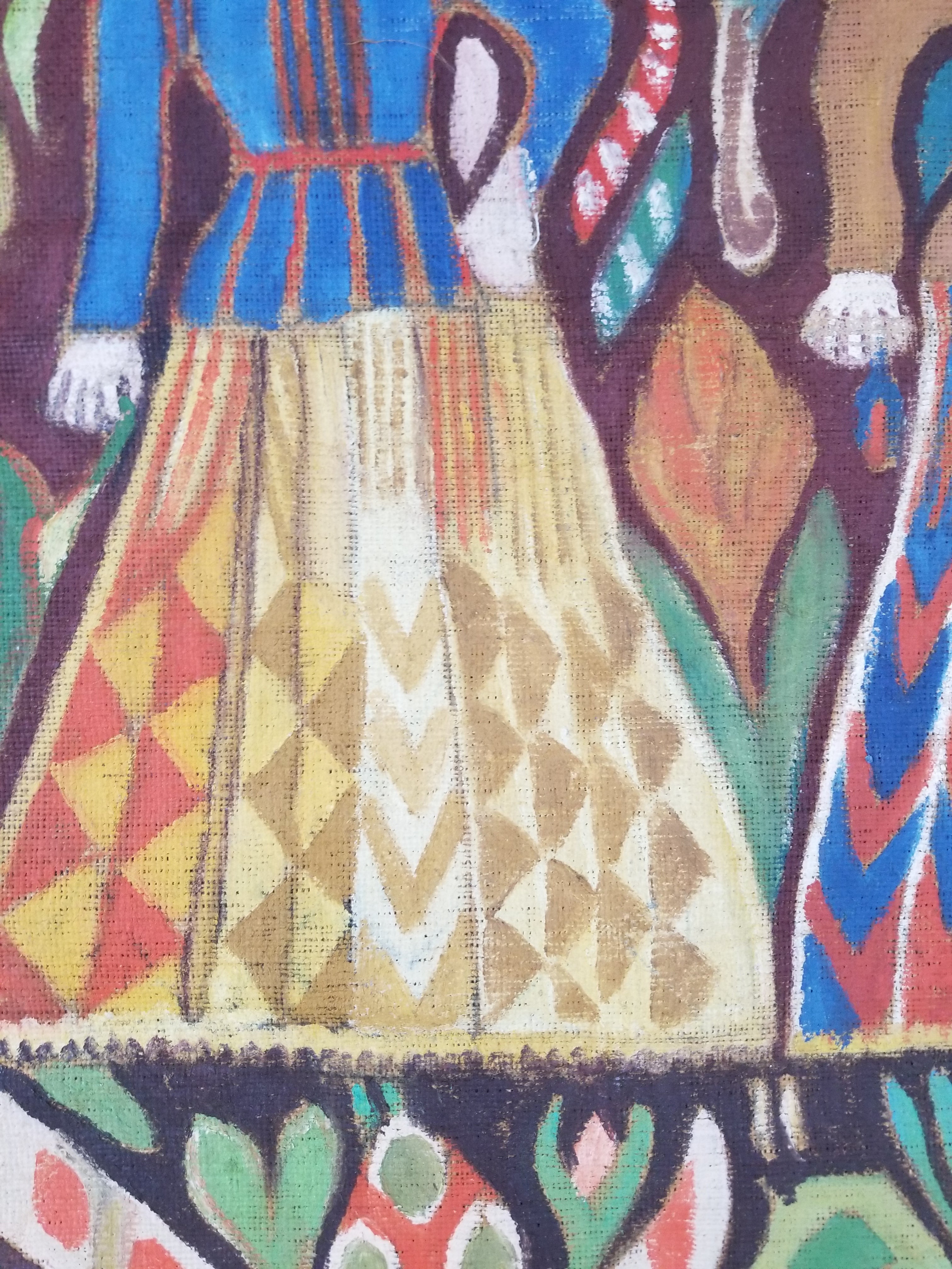 Vintage African Wise and Foolish Virgins Hand-Painted Tapestry 92x76cm