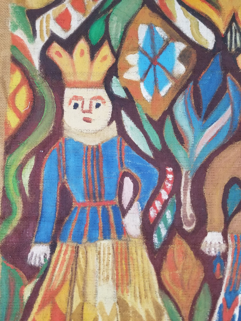 Vintage African Wise and Foolish Virgins Hand-Painted Tapestry 92x76cm