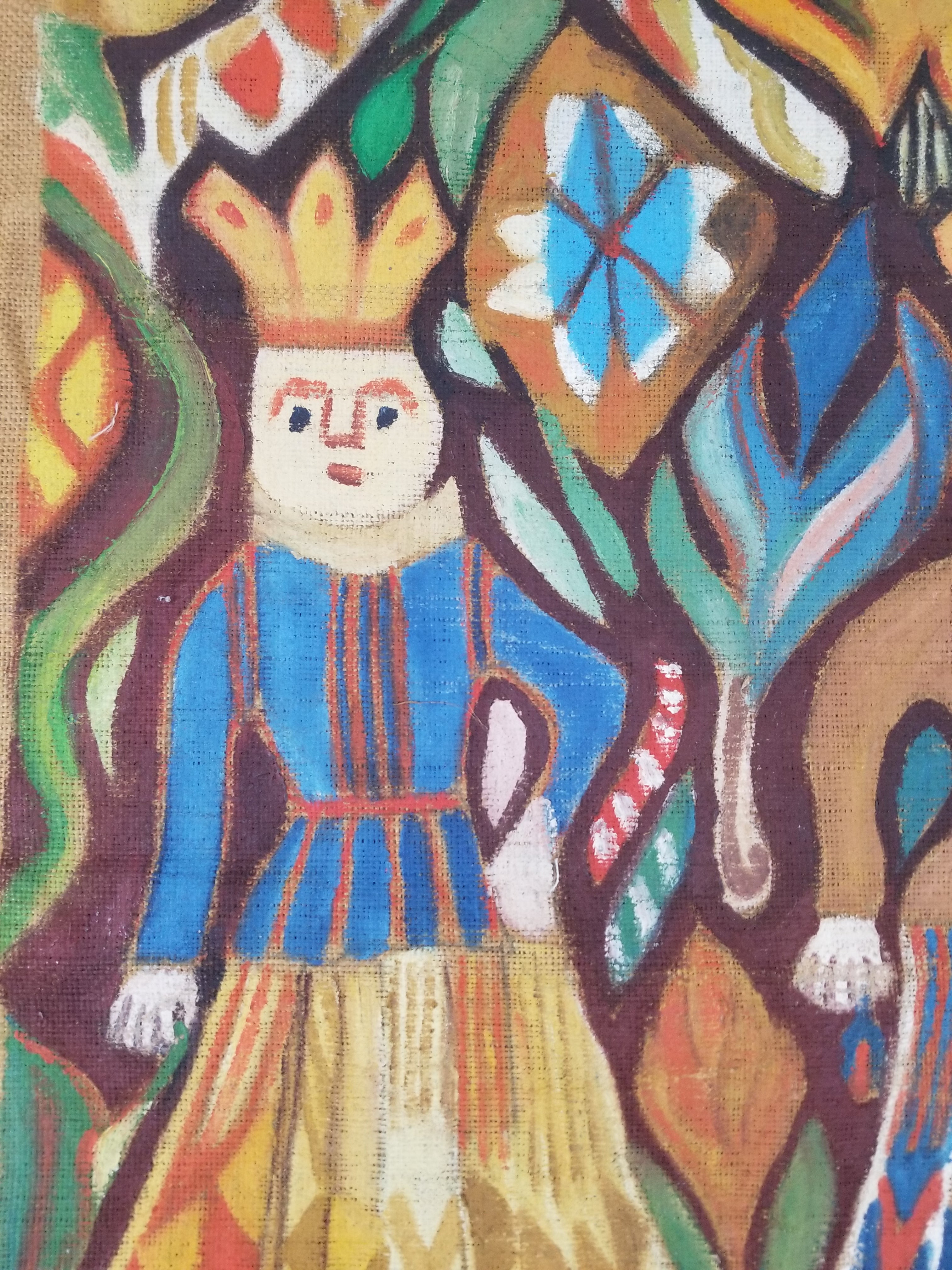 Vintage African Wise and Foolish Virgins Hand-Painted Tapestry 92x76cm