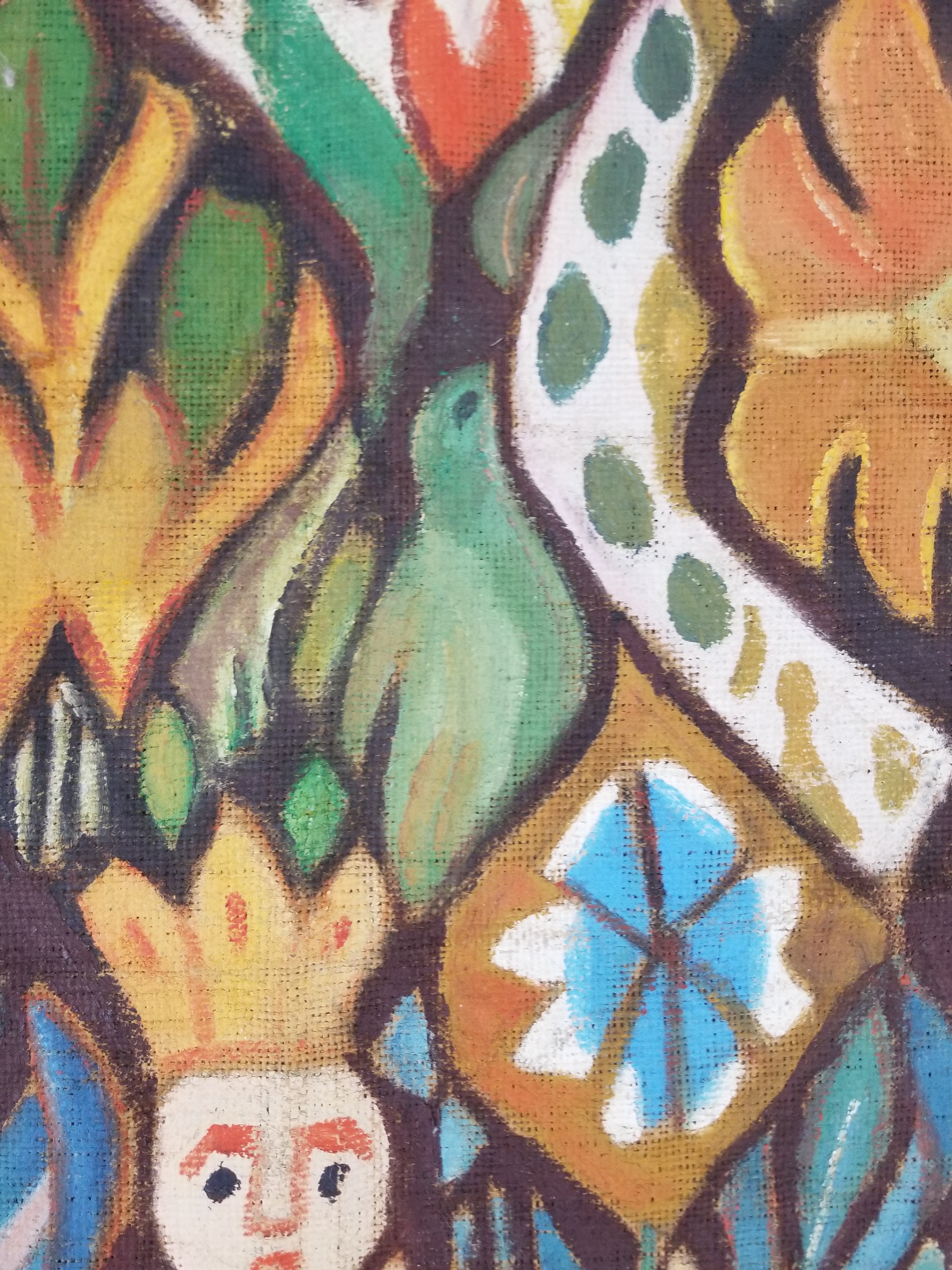 Vintage African Wise and Foolish Virgins Hand-Painted Tapestry 92x76cm
