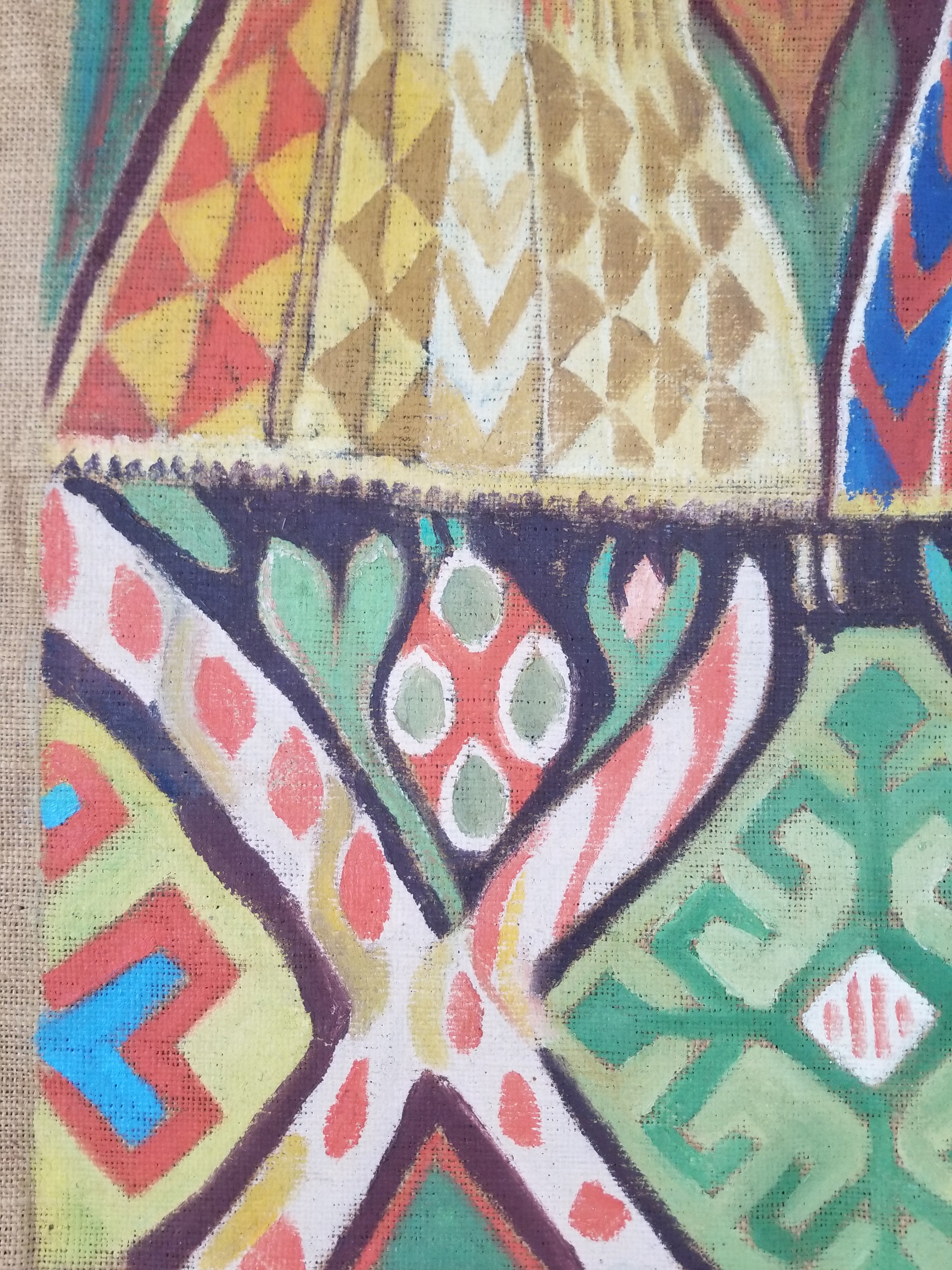 Vintage African Wise and Foolish Virgins Hand-Painted Tapestry 92x76cm
