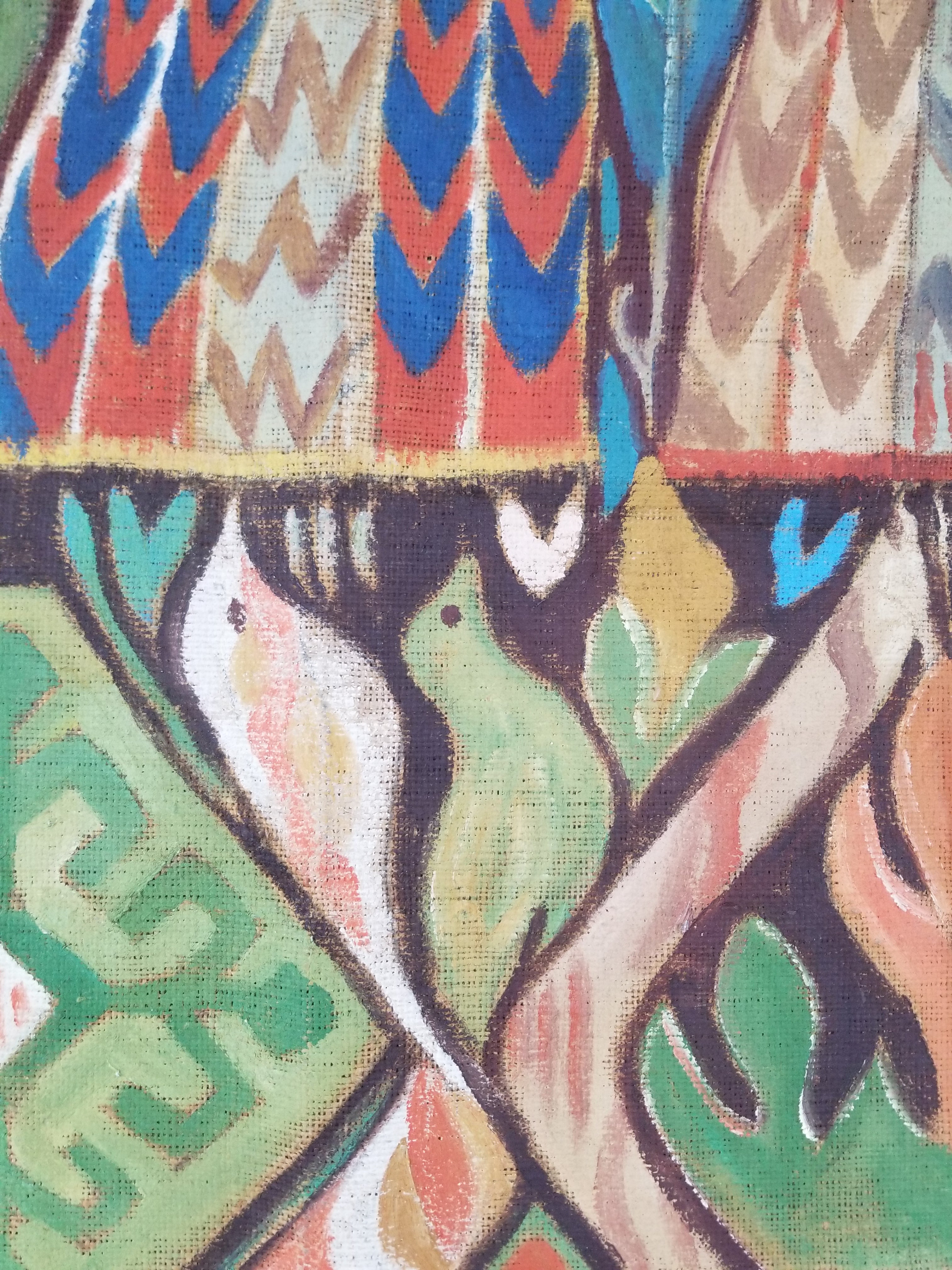 Vintage African Wise and Foolish Virgins Hand-Painted Tapestry 92x76cm