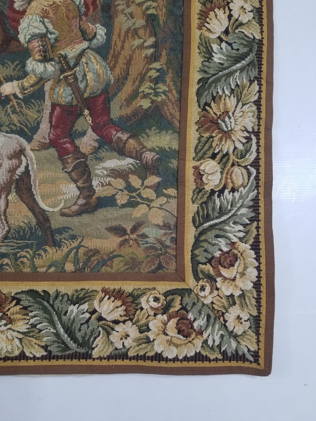 Vintage European Pictorial Hunting Scene Woven Wall Hanging Tapestry 200x108cm
