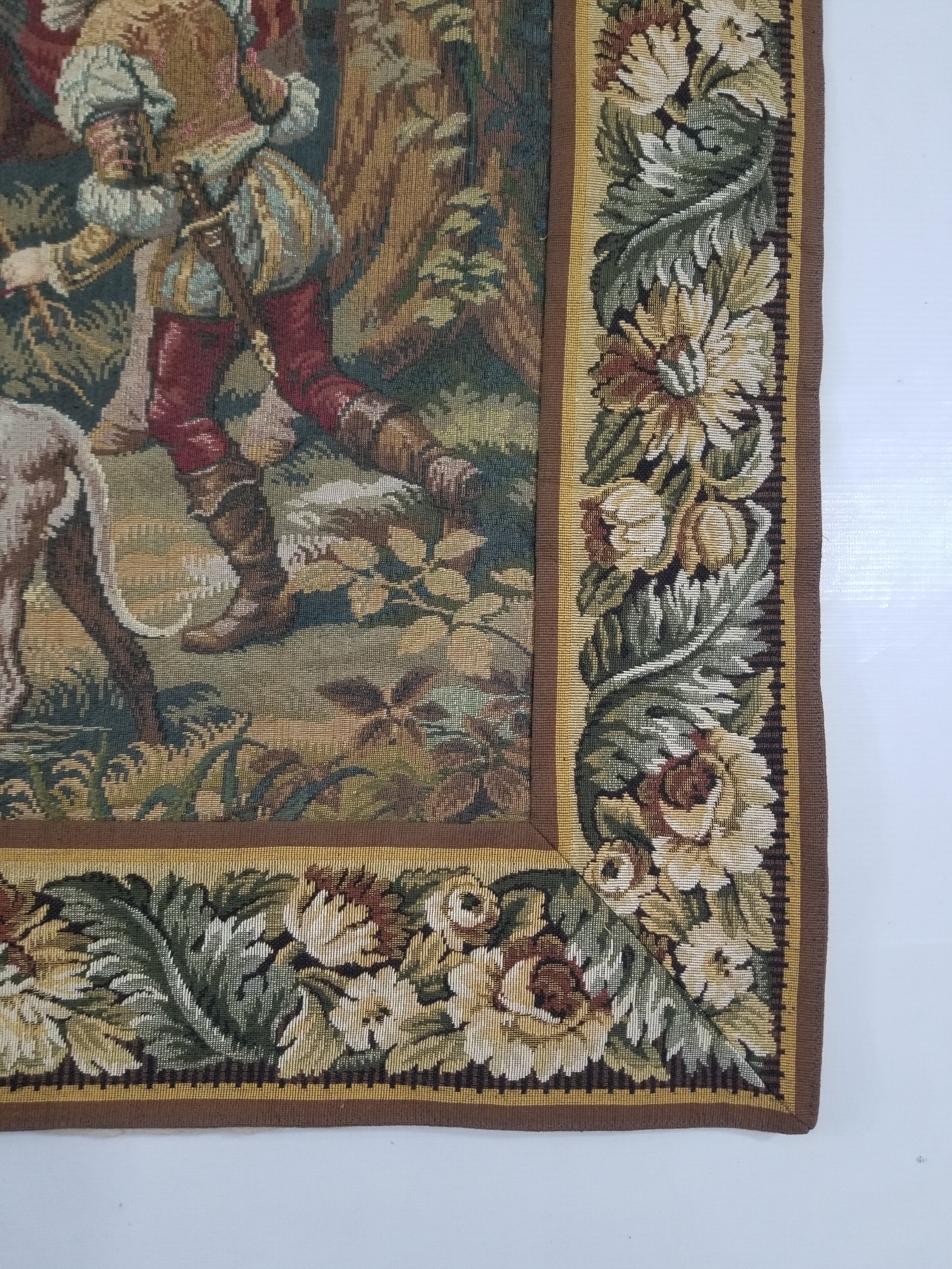 Vintage European Pictorial Hunting Scene Woven Wall Hanging Tapestry 200x108cm