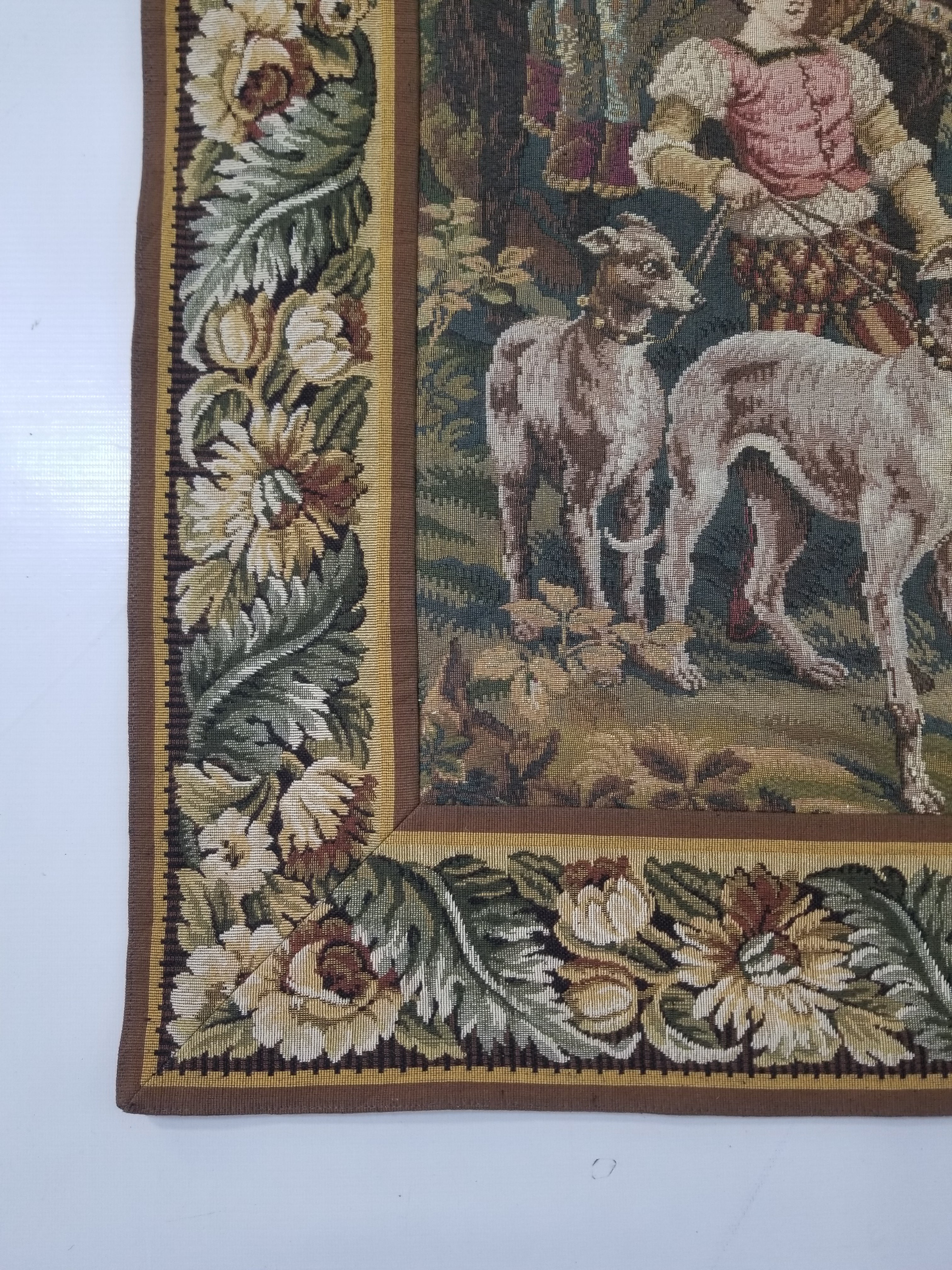 Vintage European Pictorial Hunting Scene Woven Wall Hanging Tapestry 200x108cm