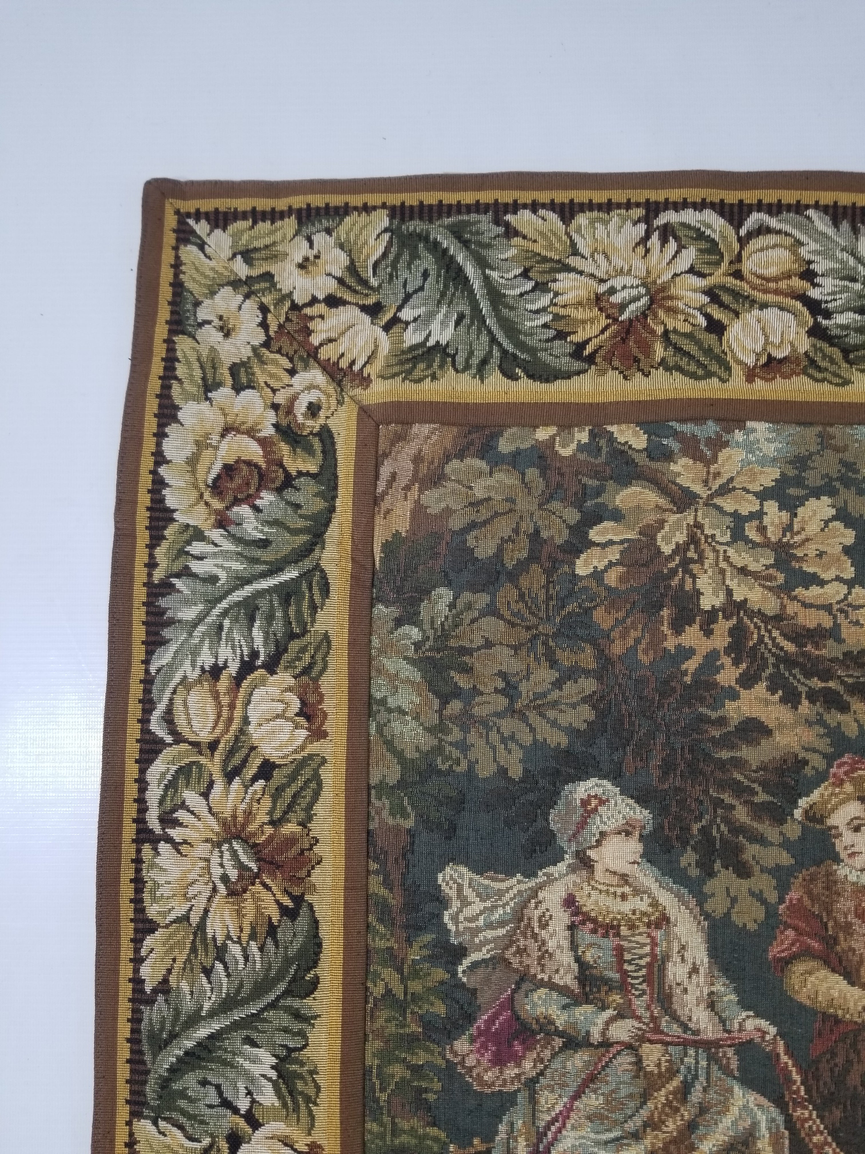 Vintage European Pictorial Hunting Scene Woven Wall Hanging Tapestry 200x108cm