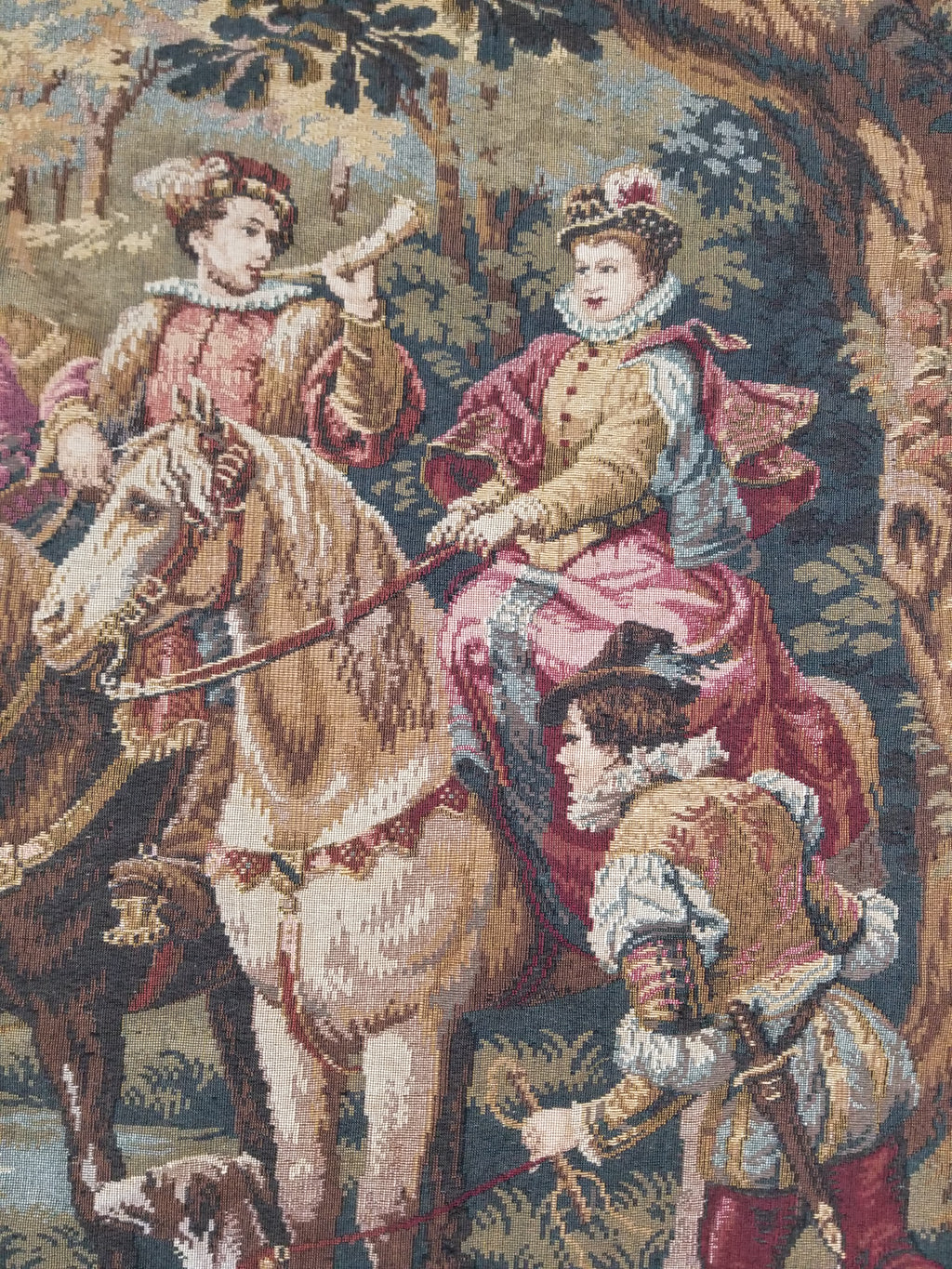 Vintage European Pictorial Hunting Scene Woven Wall Hanging Tapestry 200x108cm