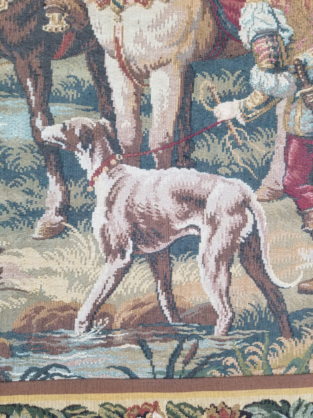 Vintage European Pictorial Hunting Scene Woven Wall Hanging Tapestry 200x108cm