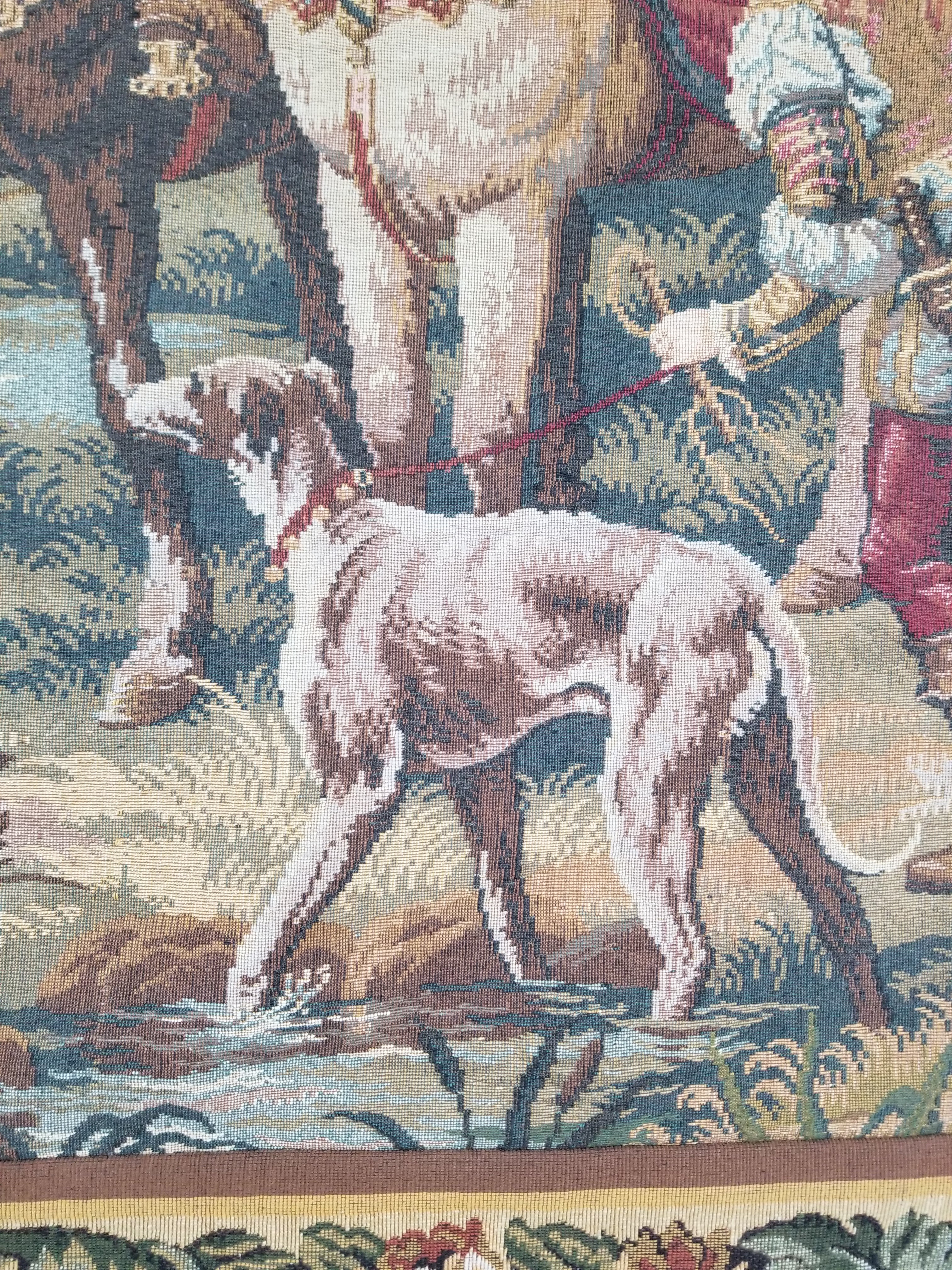 Vintage European Pictorial Hunting Scene Woven Wall Hanging Tapestry 200x108cm