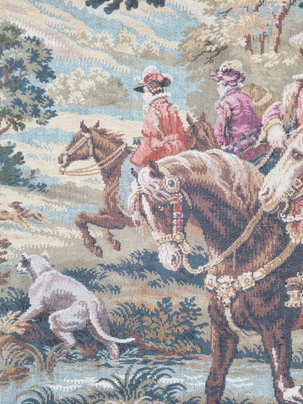 Vintage European Pictorial Hunting Scene Woven Wall Hanging Tapestry 200x108cm