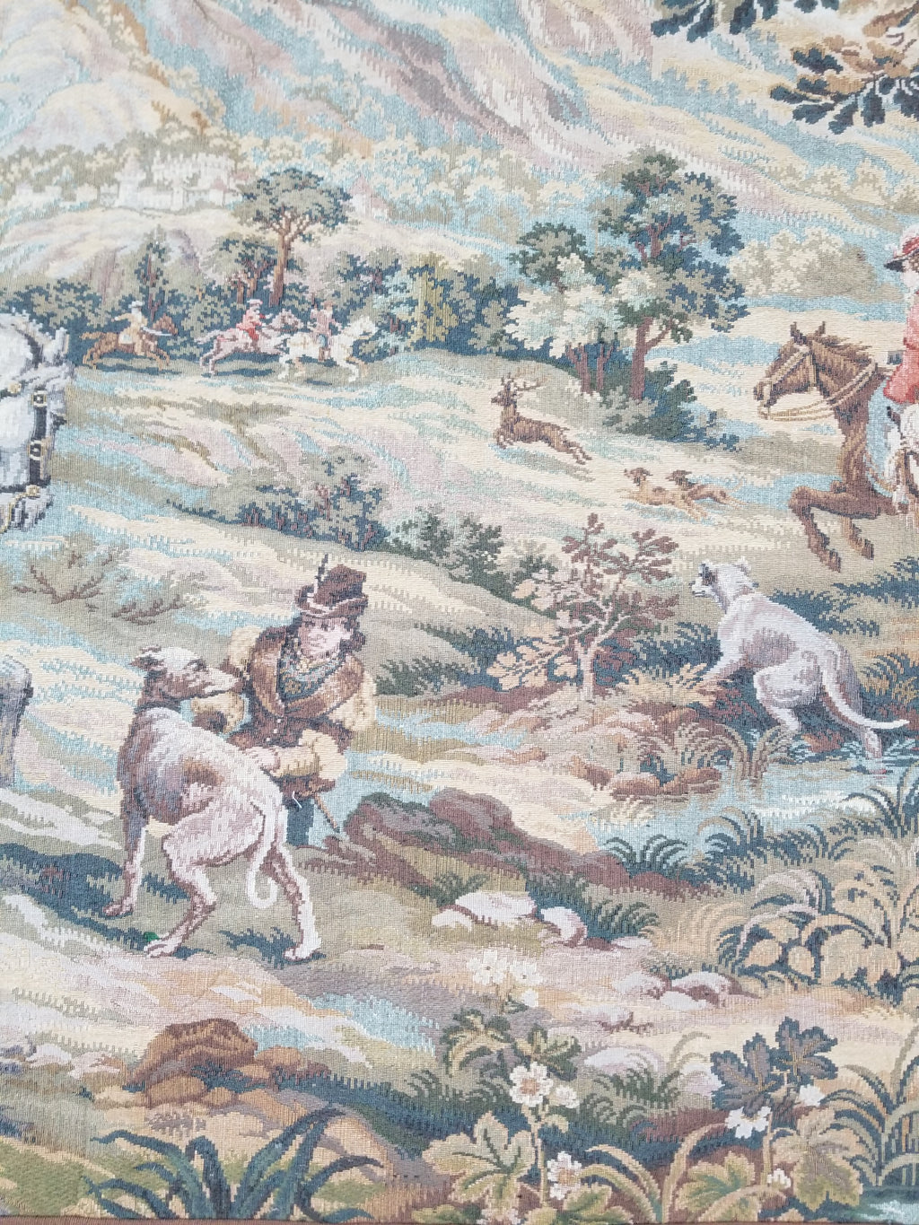Vintage European Pictorial Hunting Scene Woven Wall Hanging Tapestry 200x108cm