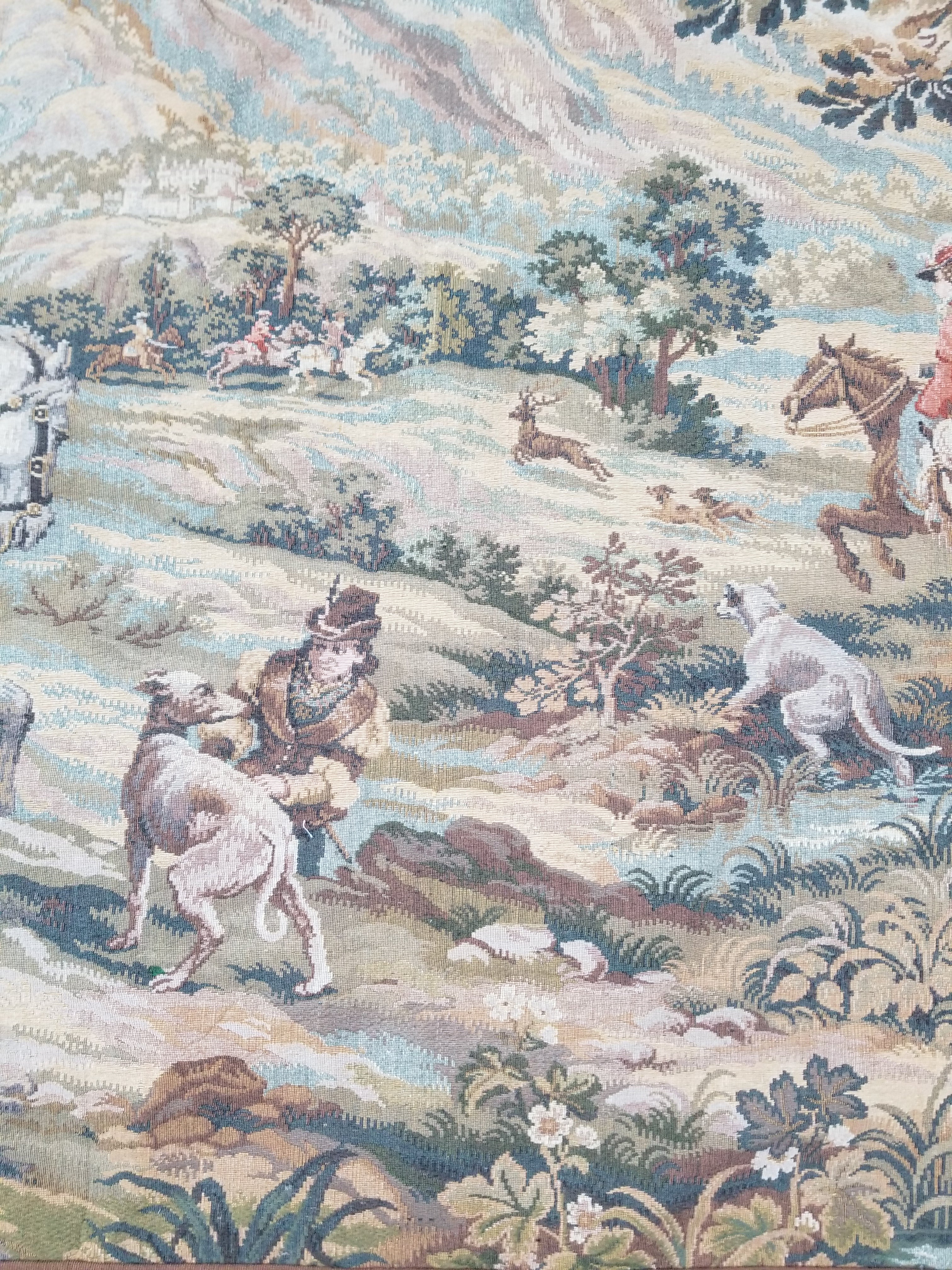 Vintage European Pictorial Hunting Scene Woven Wall Hanging Tapestry 200x108cm