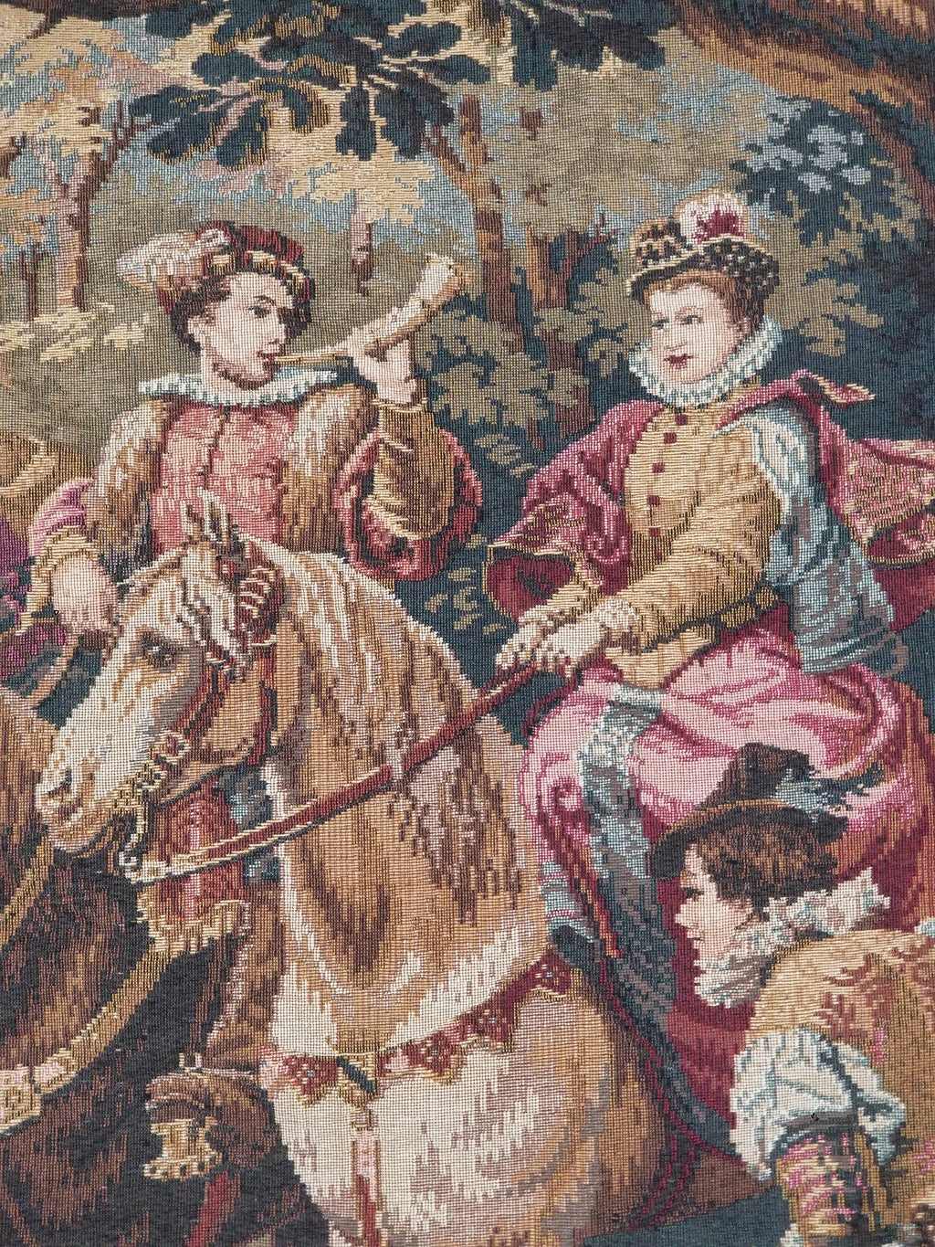 Vintage European Pictorial Hunting Scene Woven Wall Hanging Tapestry 200x108cm