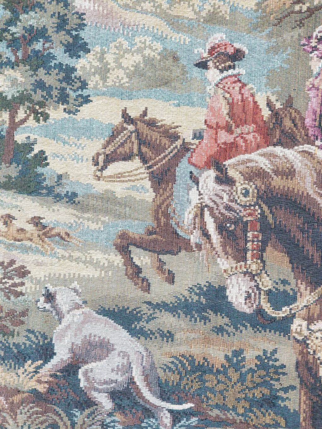Vintage European Pictorial Hunting Scene Woven Wall Hanging Tapestry 200x108cm