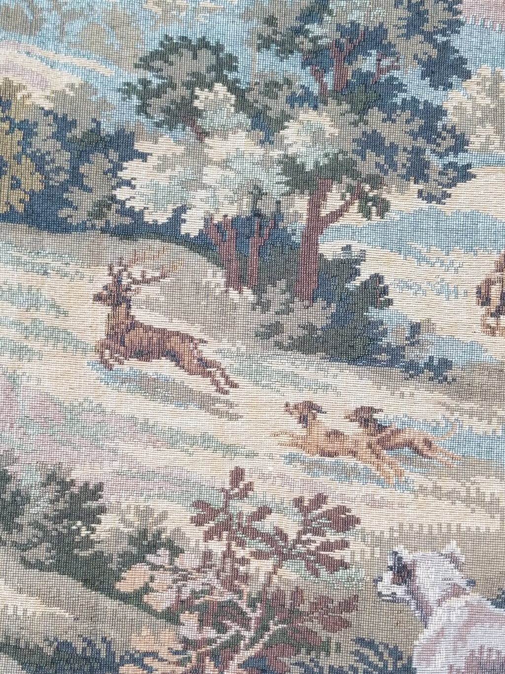 Vintage European Pictorial Hunting Scene Woven Wall Hanging Tapestry 200x108cm