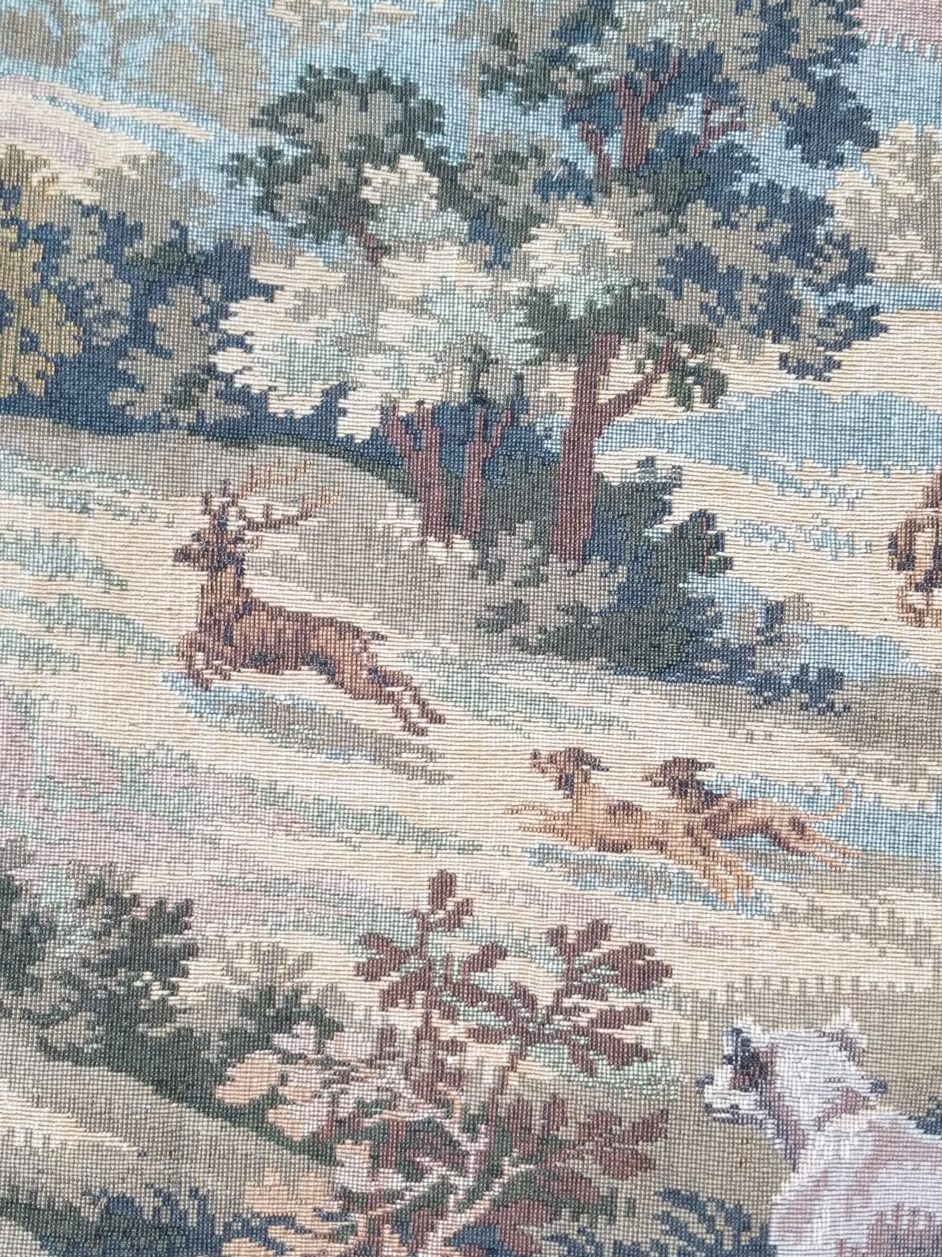 Vintage European Pictorial Hunting Scene Woven Wall Hanging Tapestry 200x108cm