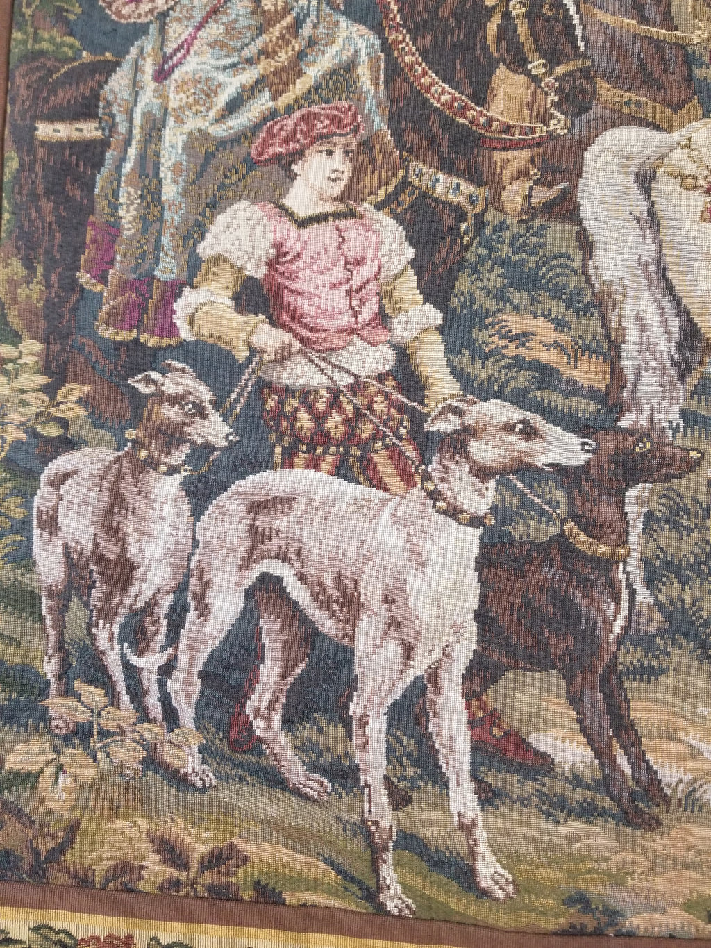 Vintage European Pictorial Hunting Scene Woven Wall Hanging Tapestry 200x108cm