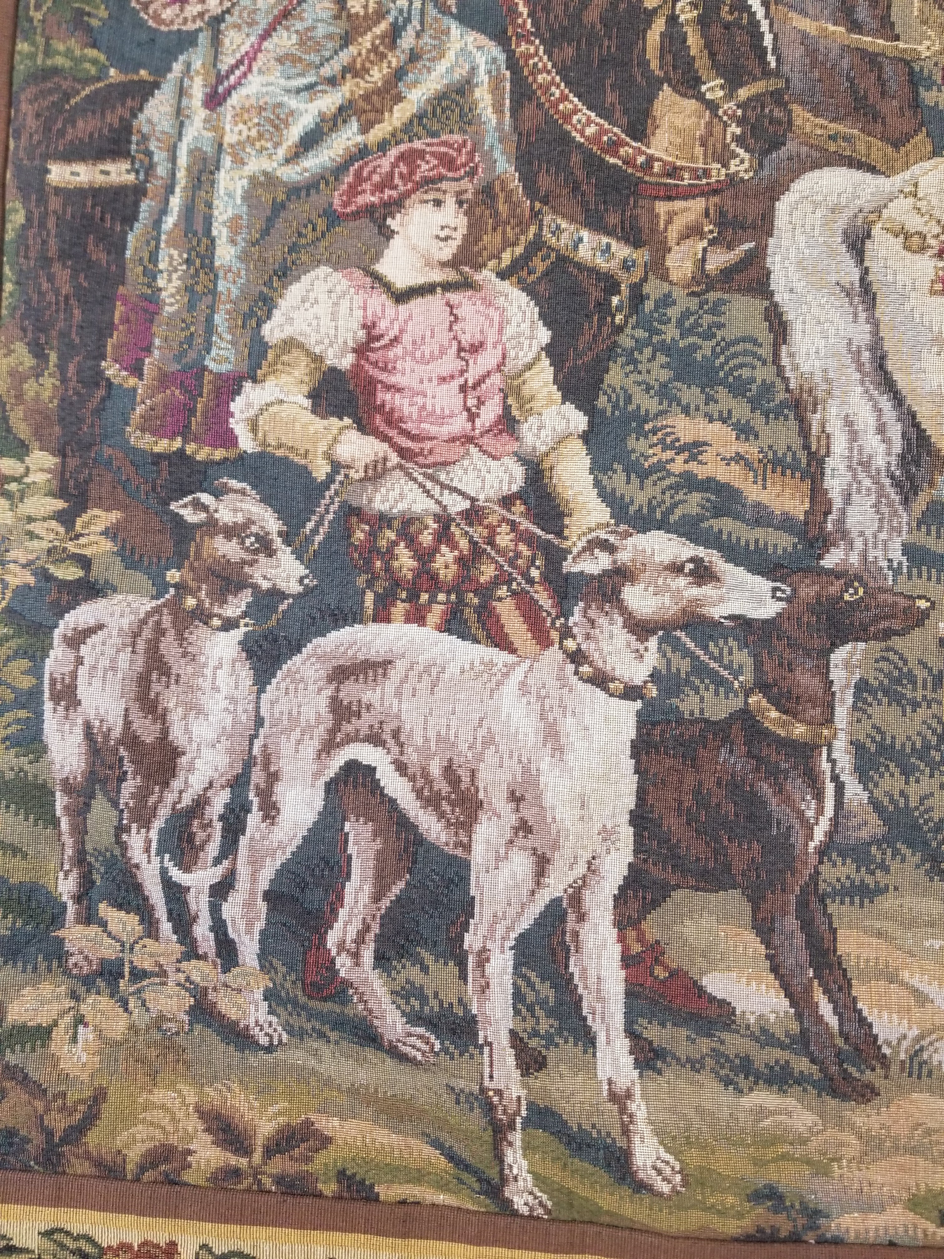 Vintage European Pictorial Hunting Scene Woven Wall Hanging Tapestry 200x108cm