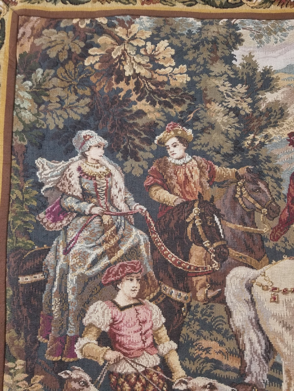 Vintage European Pictorial Hunting Scene Woven Wall Hanging Tapestry 200x108cm