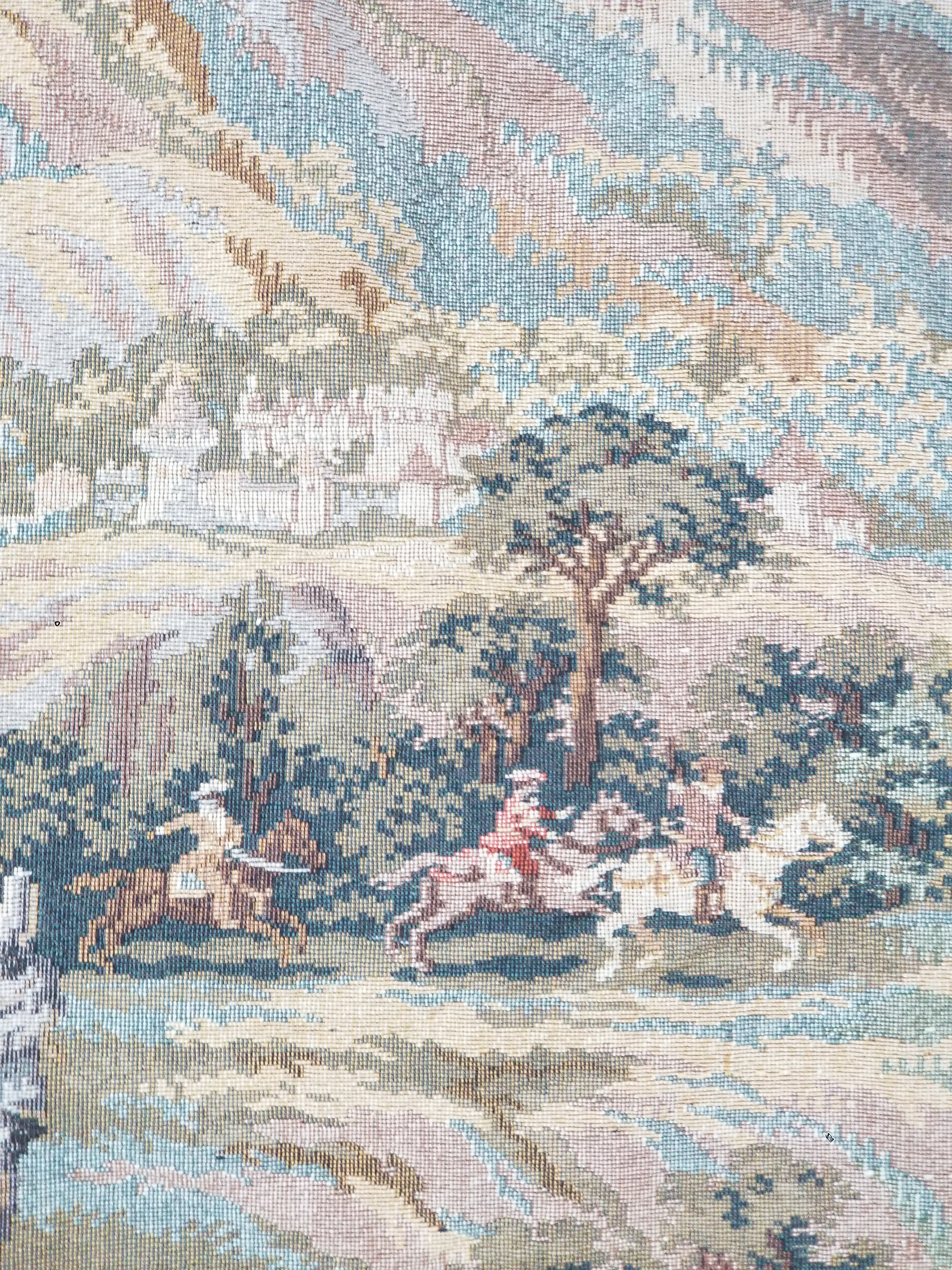 Vintage European Pictorial Hunting Scene Woven Wall Hanging Tapestry 200x108cm