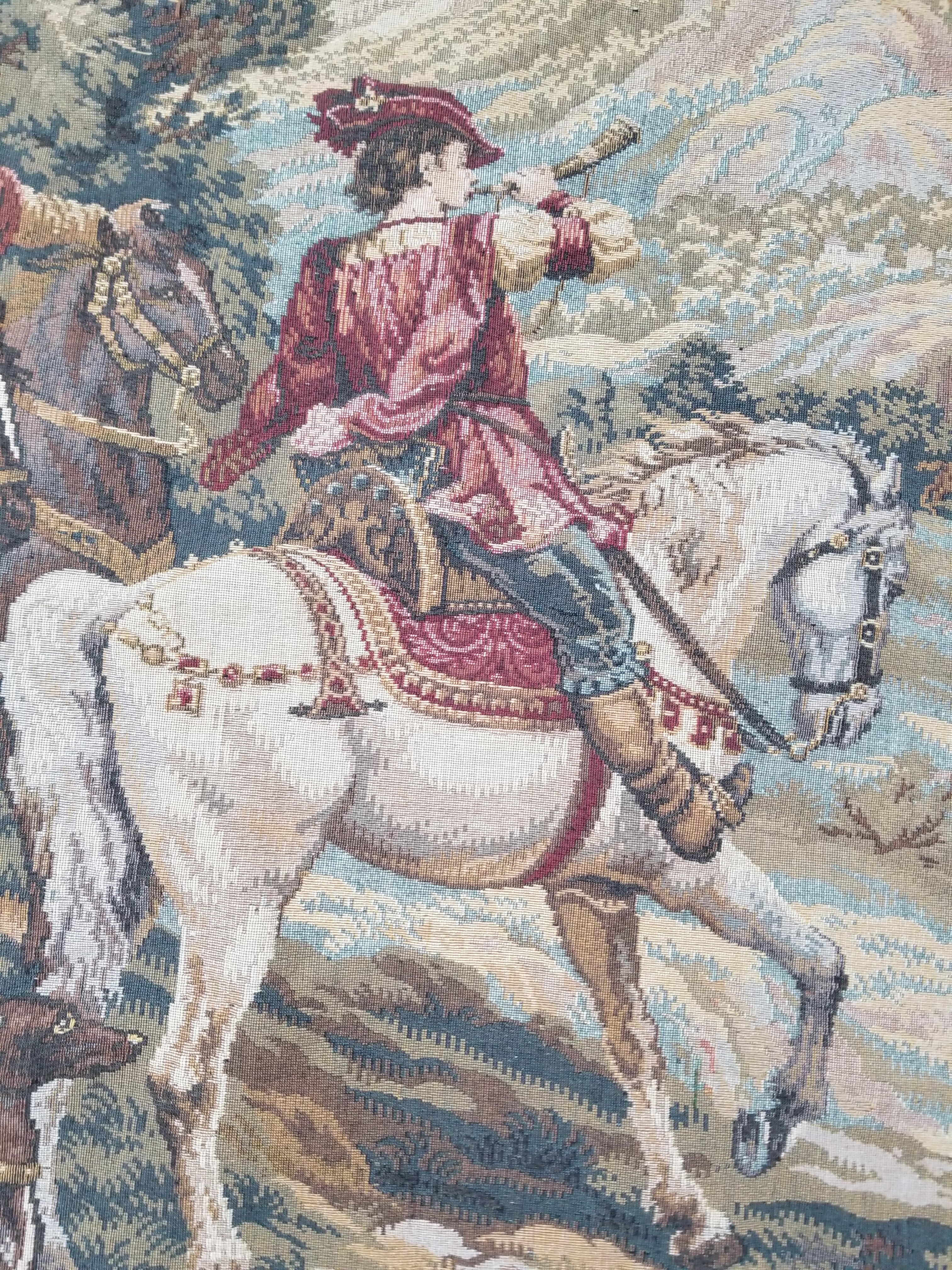 Vintage European Pictorial Hunting Scene Woven Wall Hanging Tapestry 200x108cm
