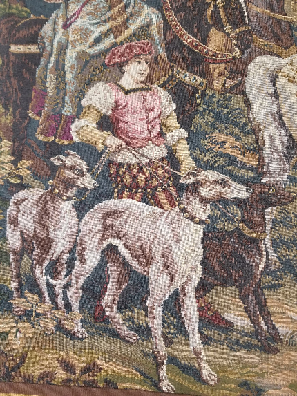 Vintage European Pictorial Hunting Scene Woven Wall Hanging Tapestry 200x108cm