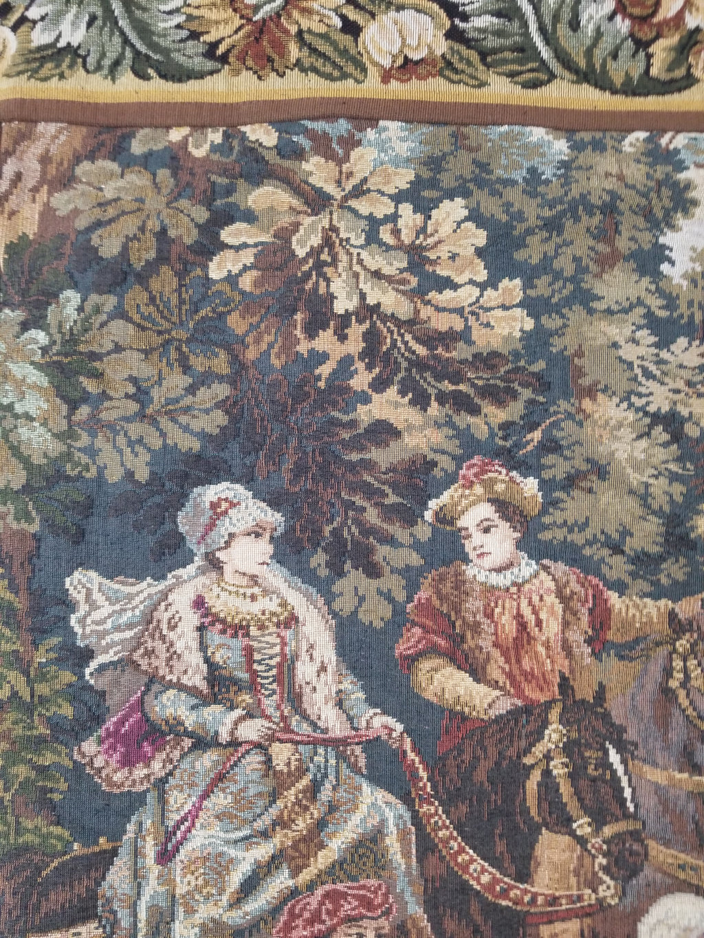 Vintage European Pictorial Hunting Scene Woven Wall Hanging Tapestry 200x108cm