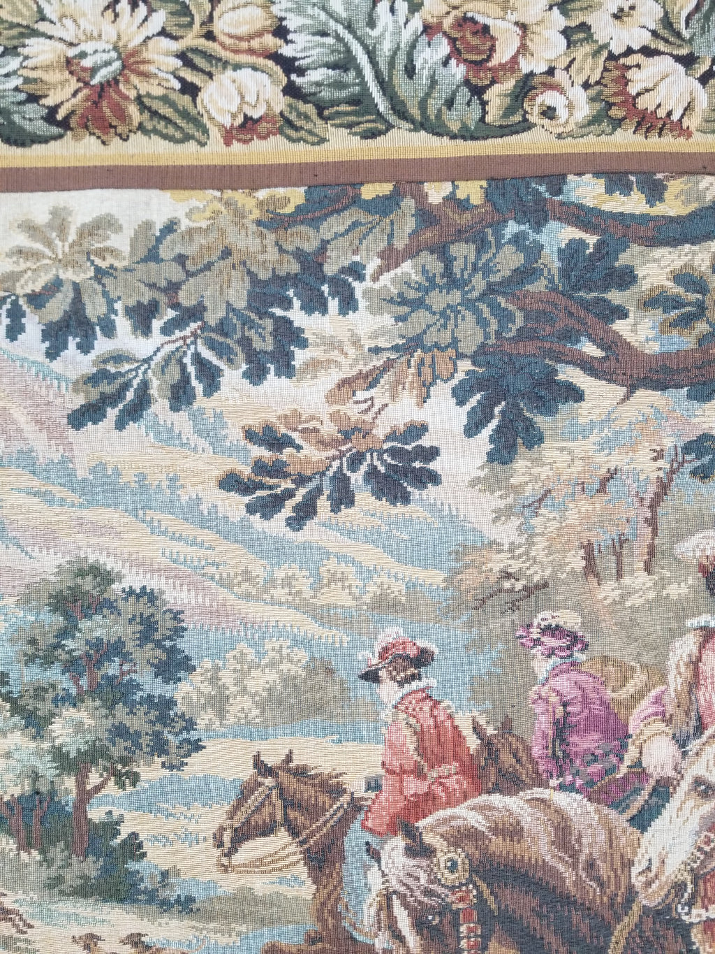 Vintage European Pictorial Hunting Scene Woven Wall Hanging Tapestry 200x108cm