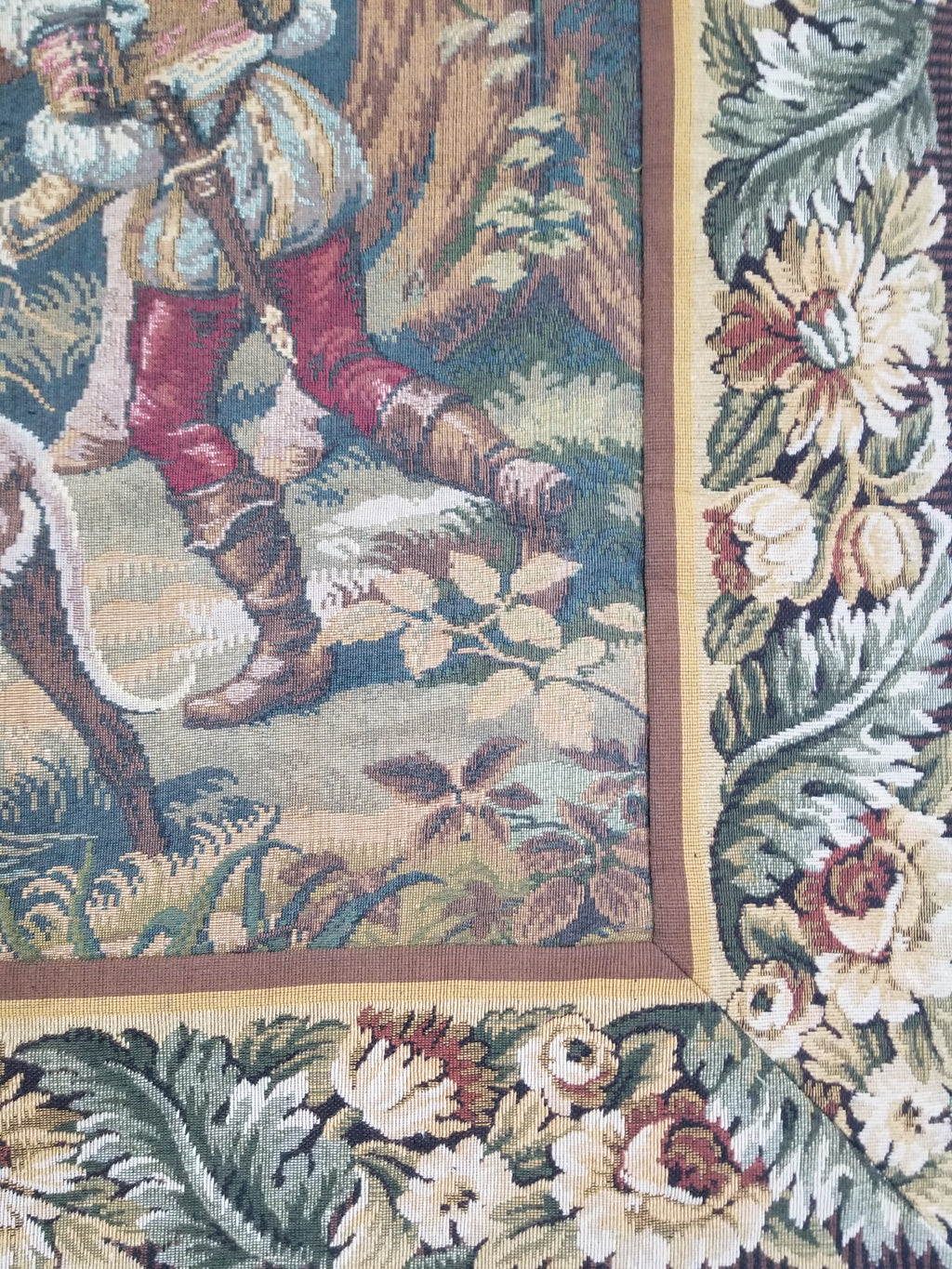 Vintage European Pictorial Hunting Scene Woven Wall Hanging Tapestry 200x108cm