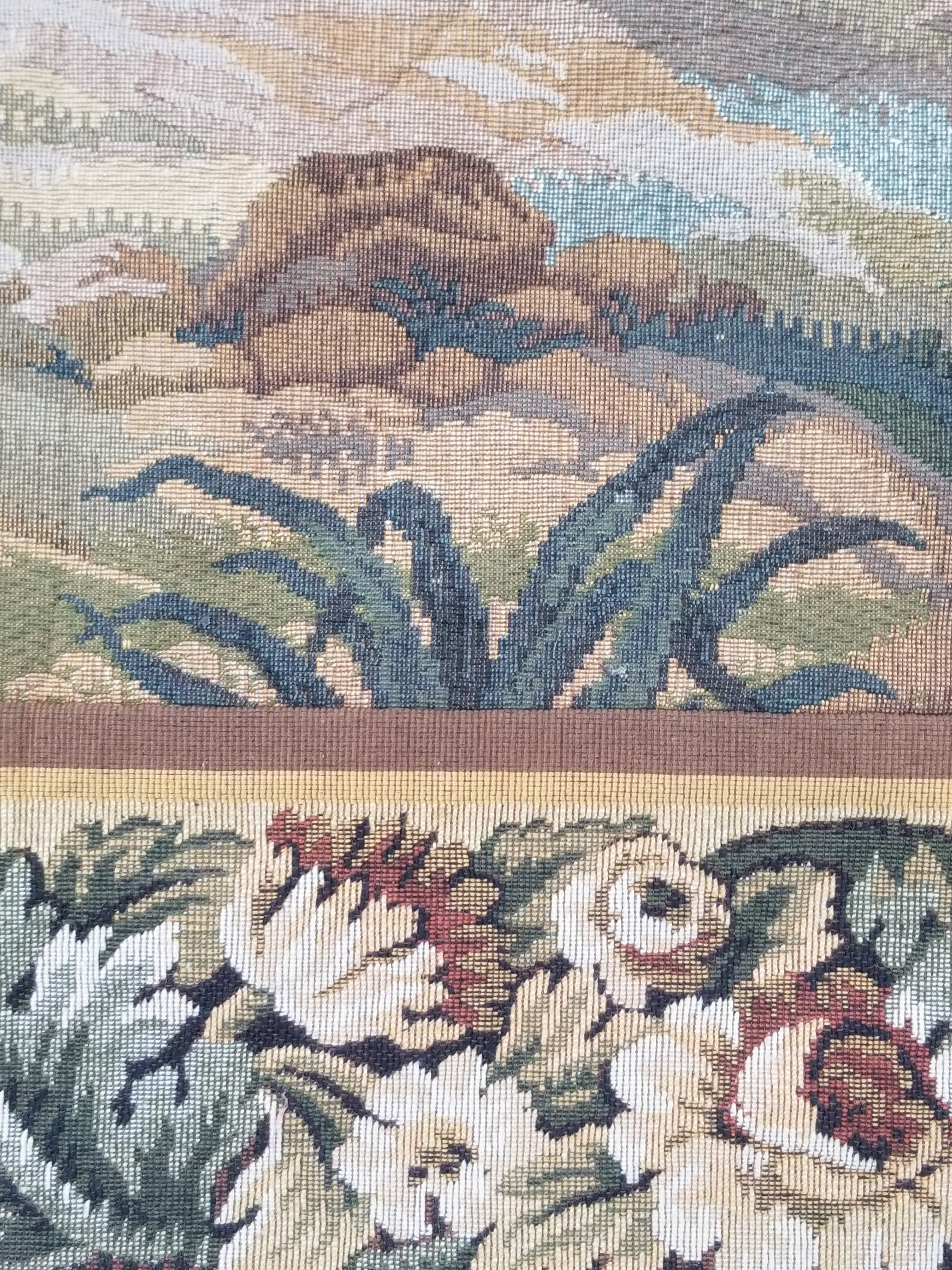 Vintage European Pictorial Hunting Scene Woven Wall Hanging Tapestry 200x108cm