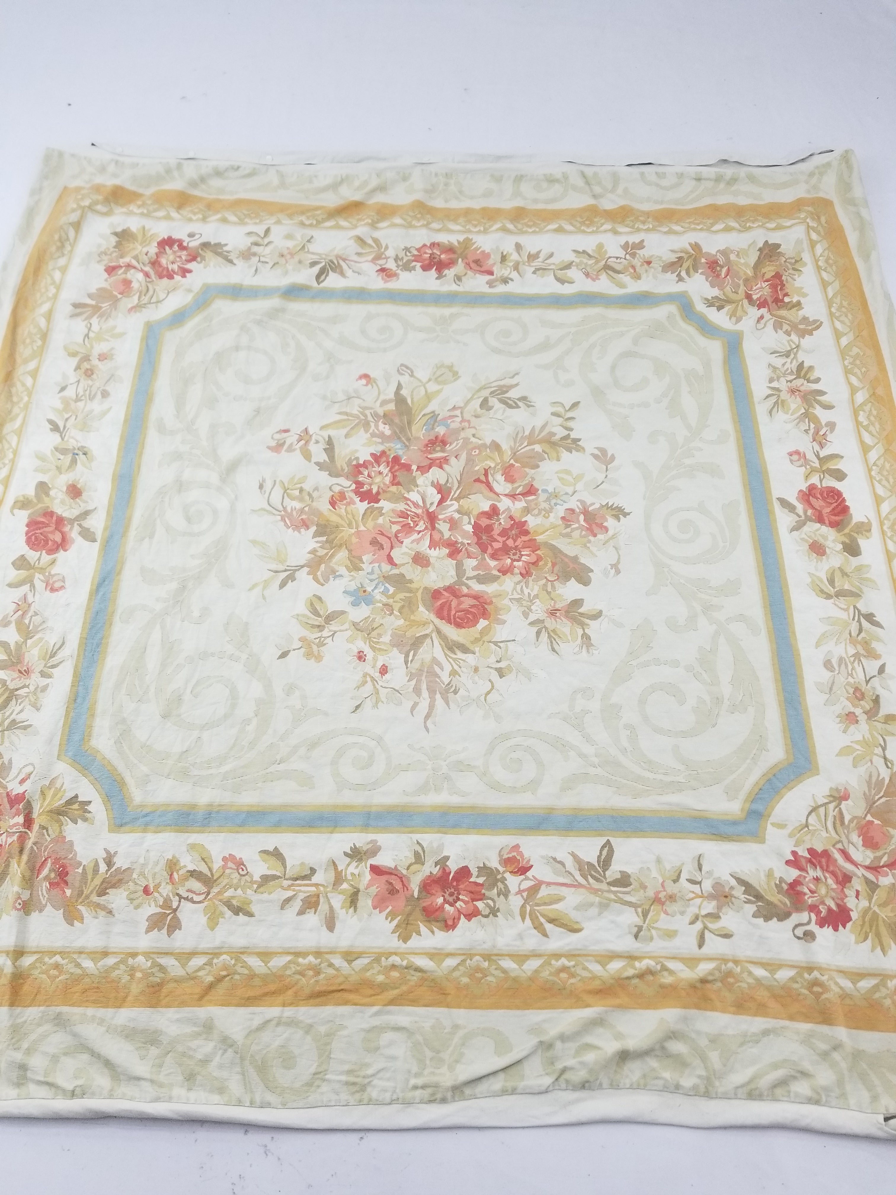 Vintage French Rose Bouquet Woven Bedspread Coverlet 205x200cm