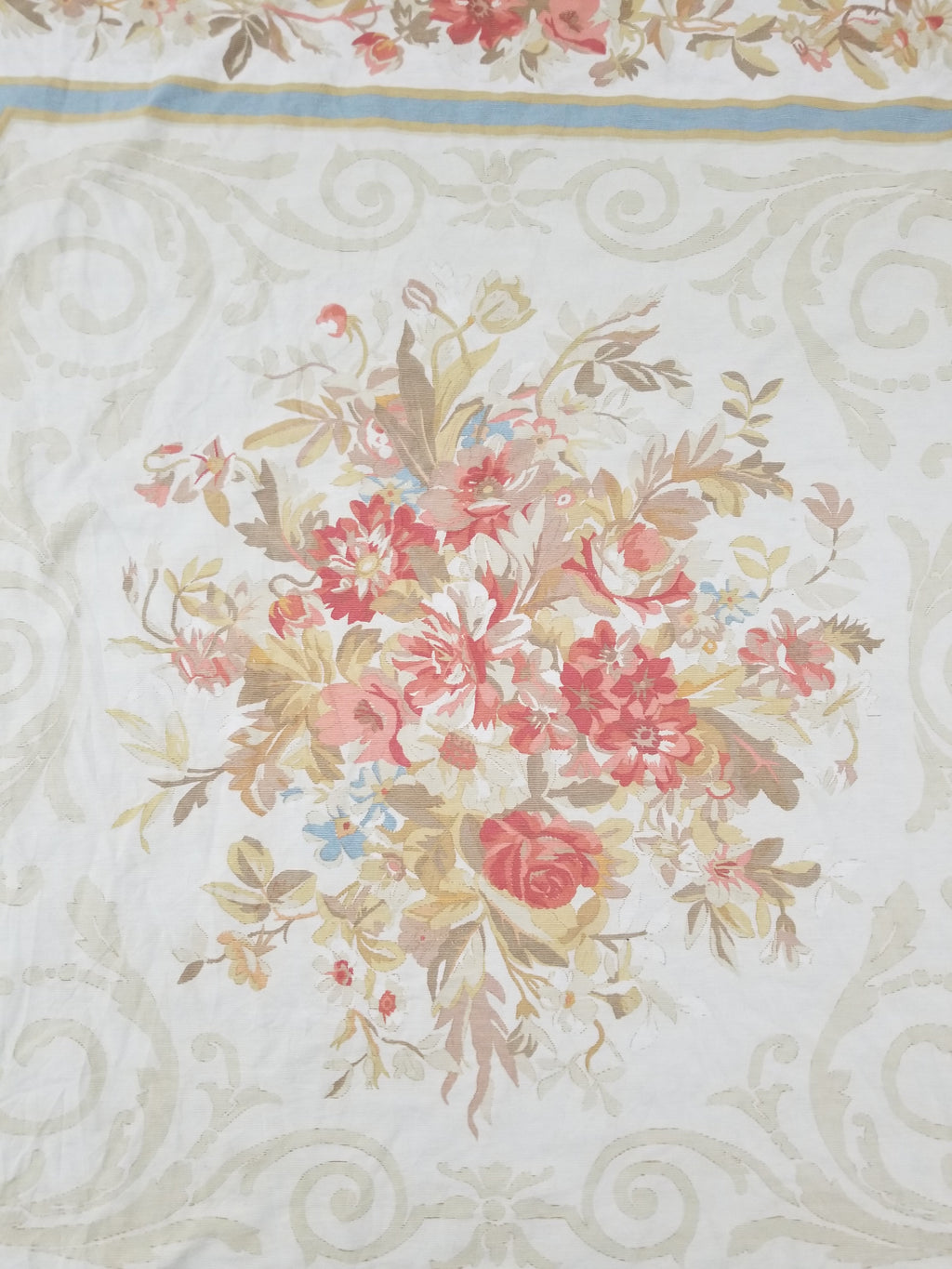 Vintage French Rose Bouquet Woven Bedspread Coverlet 205x200cm