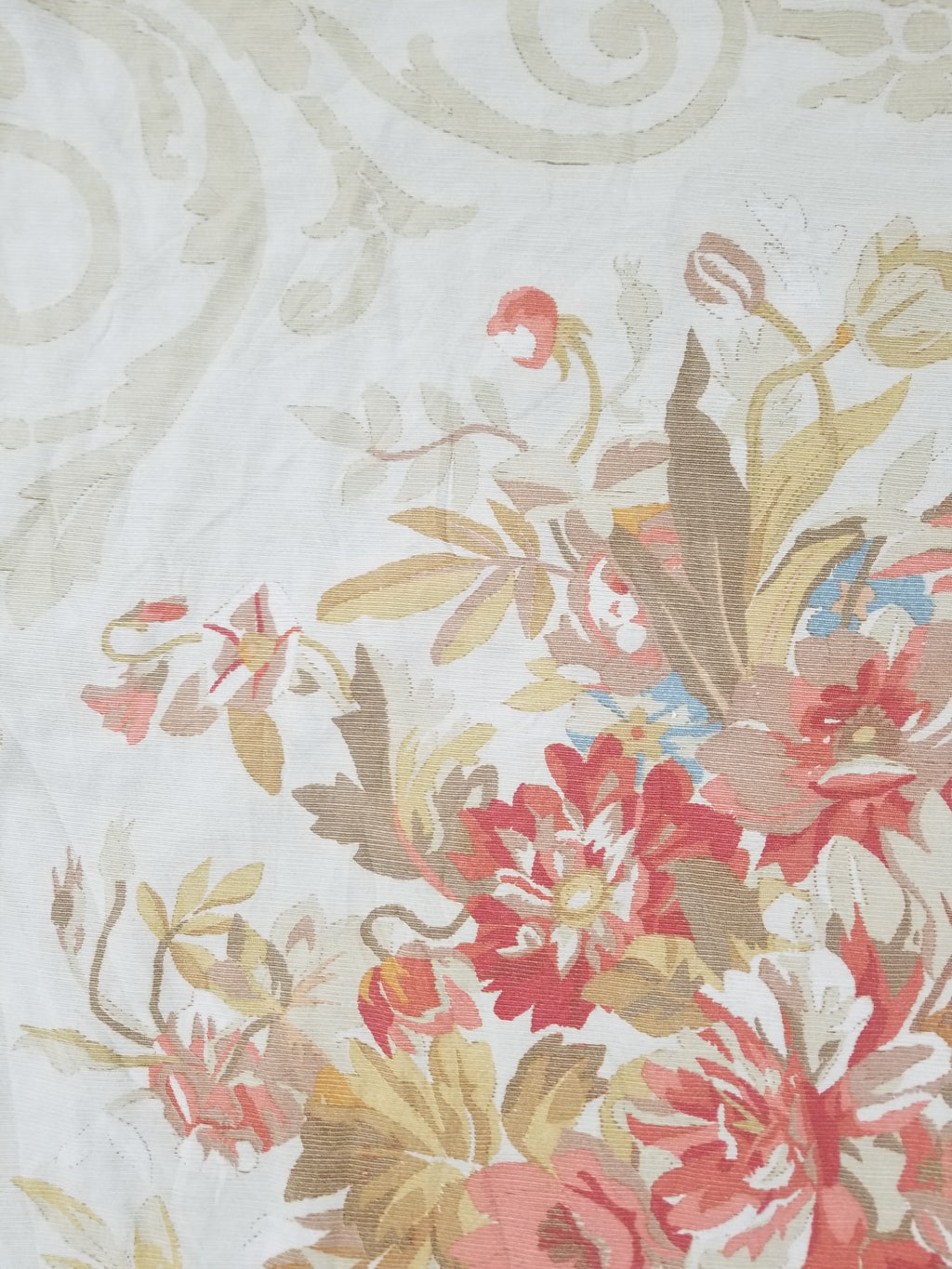 Vintage French Rose Bouquet Woven Bedspread Coverlet 205x200cm