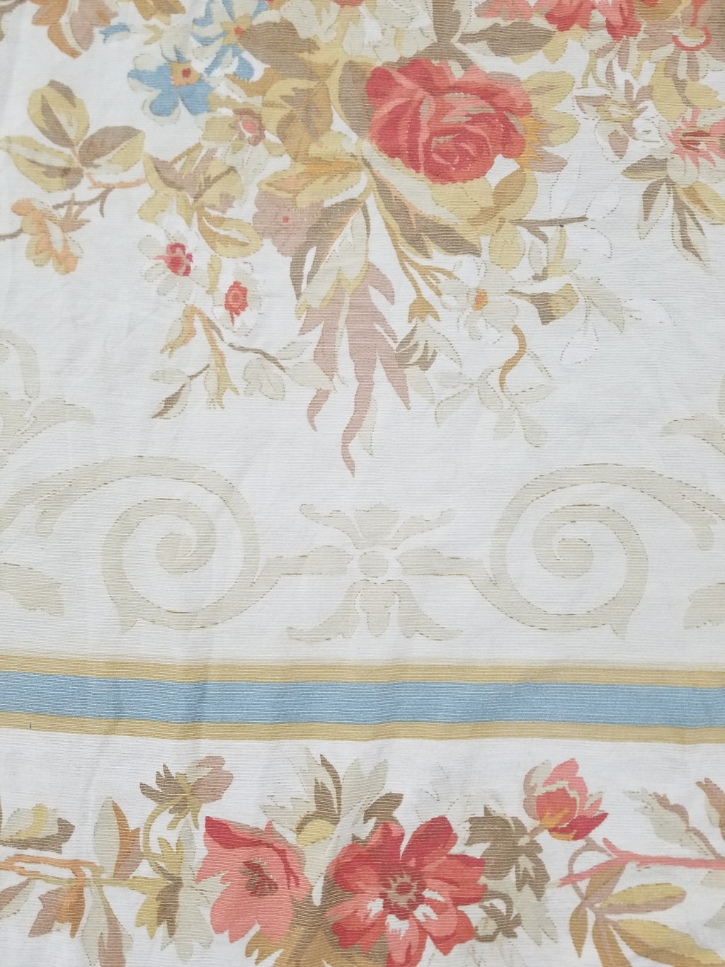 Vintage French Rose Bouquet Woven Bedspread Coverlet 205x200cm