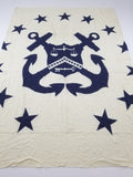 Vintage Appliqué Quilt with Nautical Coat of Arms – Navy & Cream 292x203cm