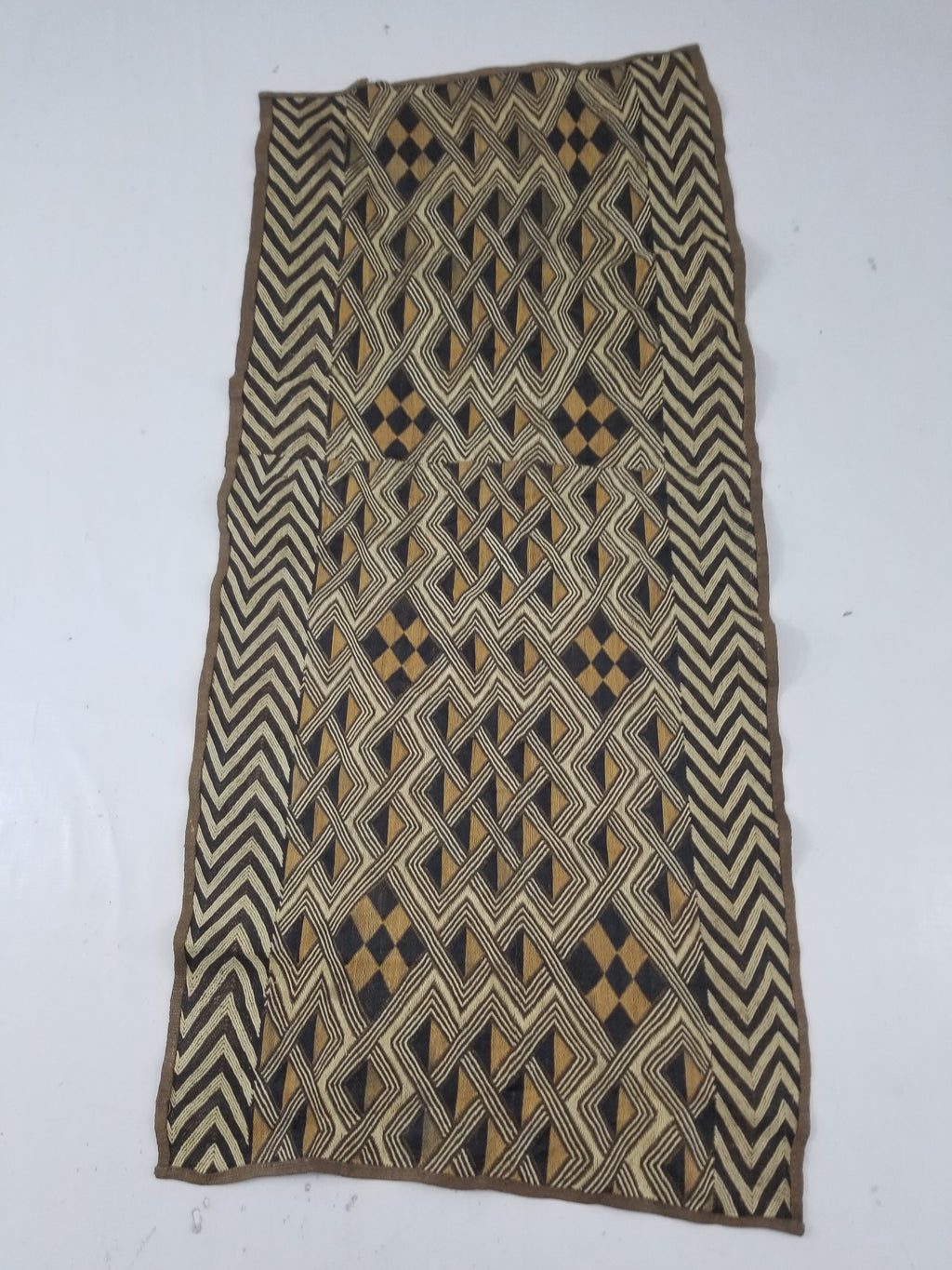 Vintage African Handwoven Kuba Cloth Raffia Textile Panel 145x65cm