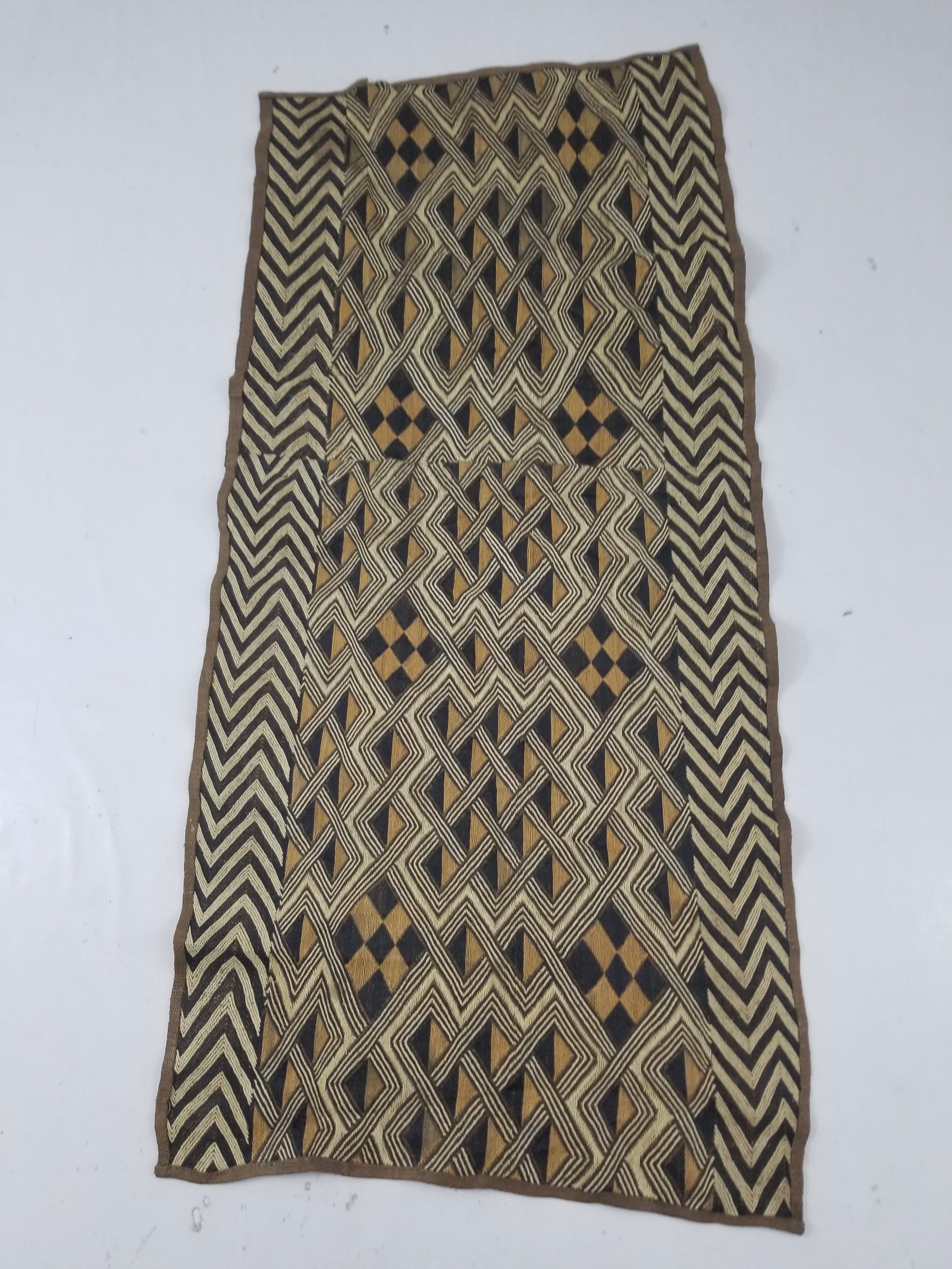 Vintage African Handwoven Kuba Cloth Raffia Textile Panel 145x65cm