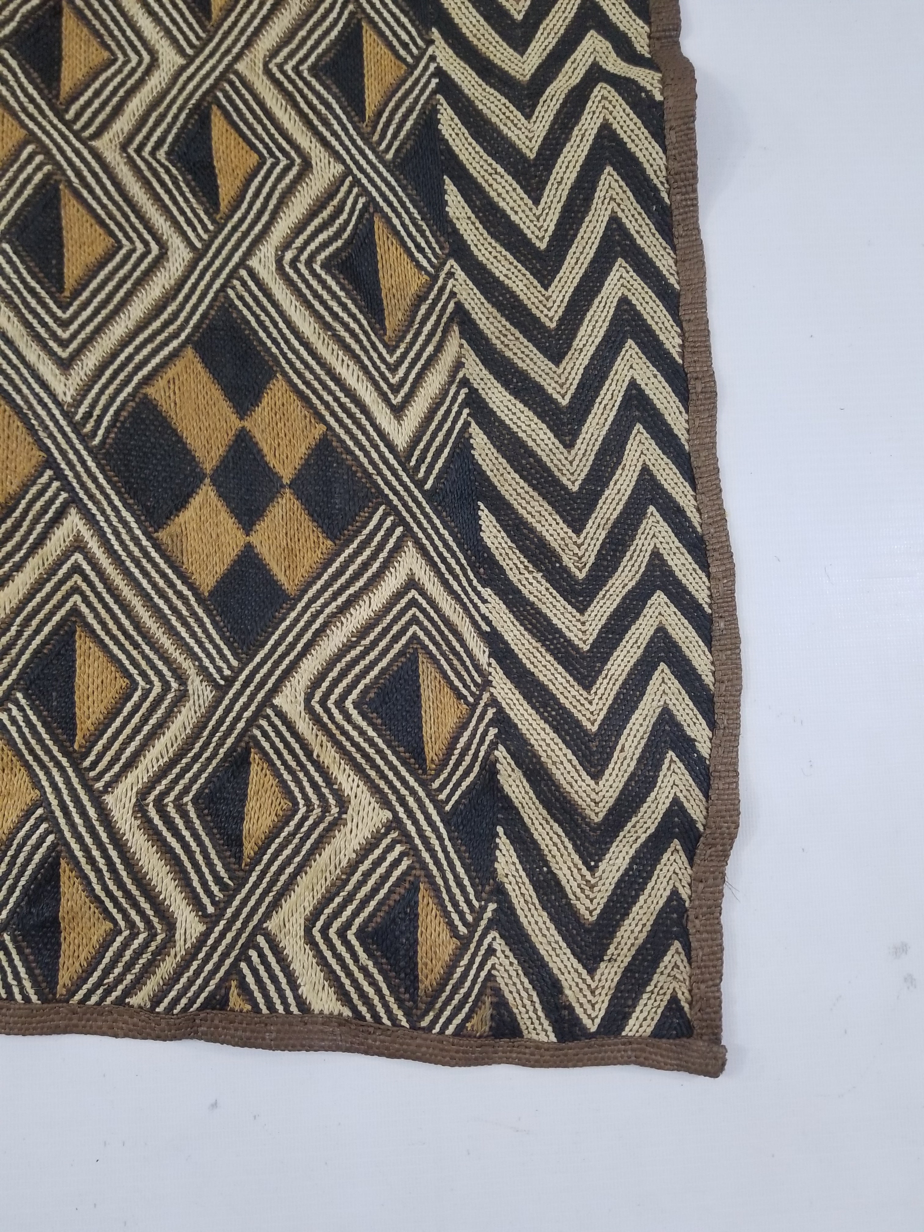 Vintage African Handwoven Kuba Cloth Raffia Textile Panel 145x65cm