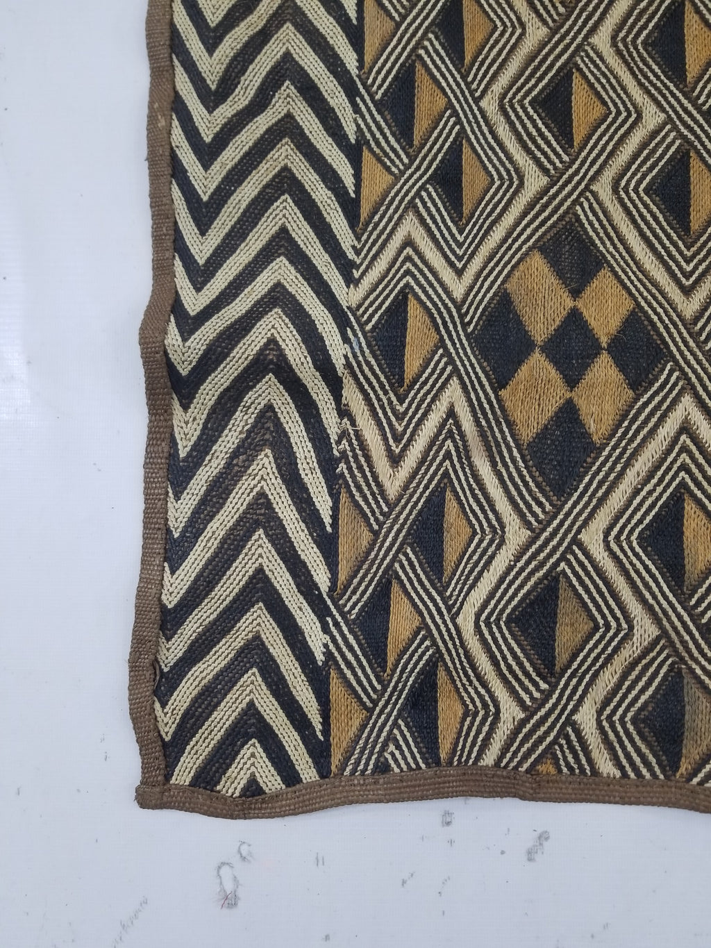 Vintage African Handwoven Kuba Cloth Raffia Textile Panel 145x65cm