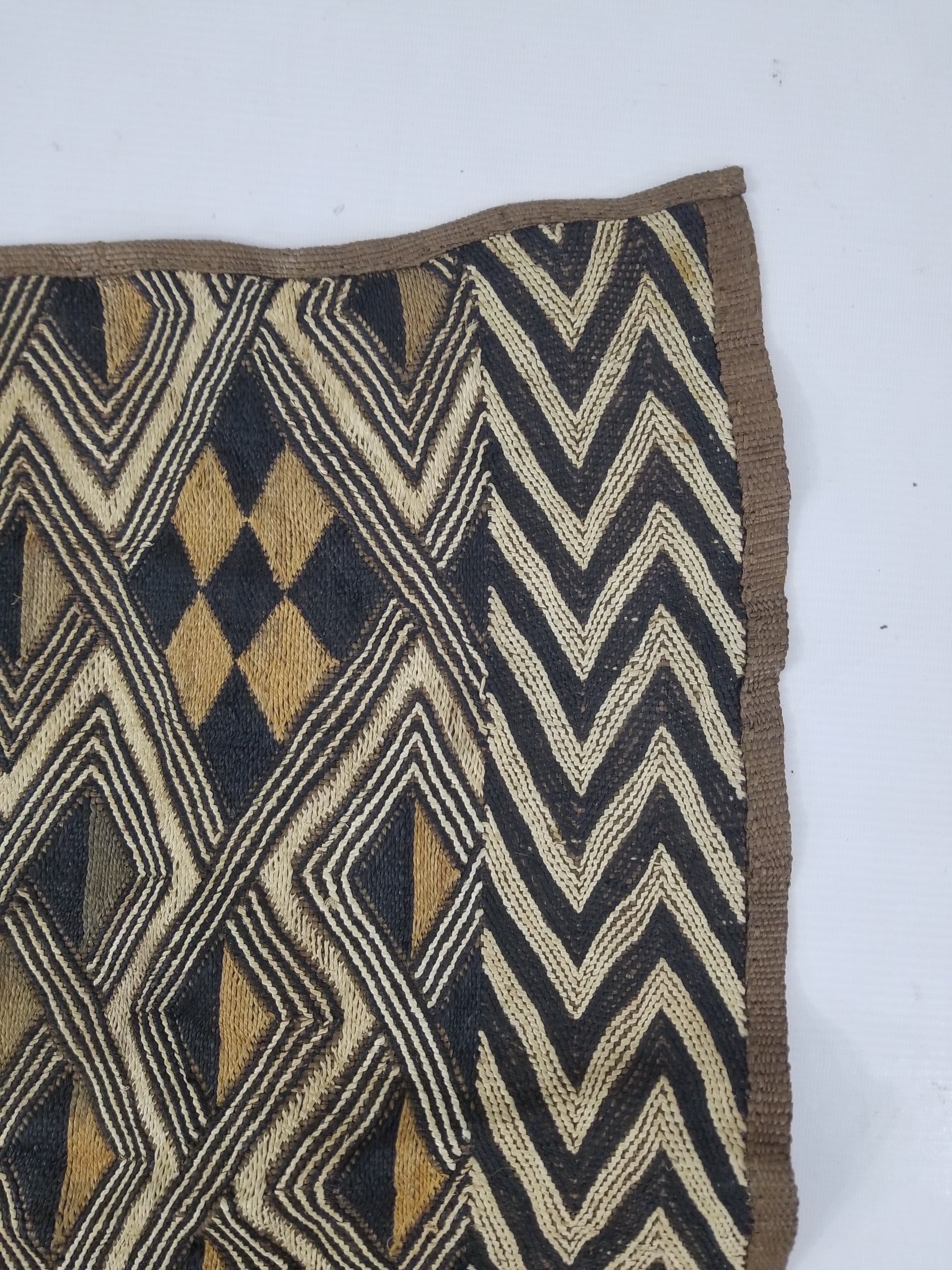 Vintage African Handwoven Kuba Cloth Raffia Textile Panel 145x65cm