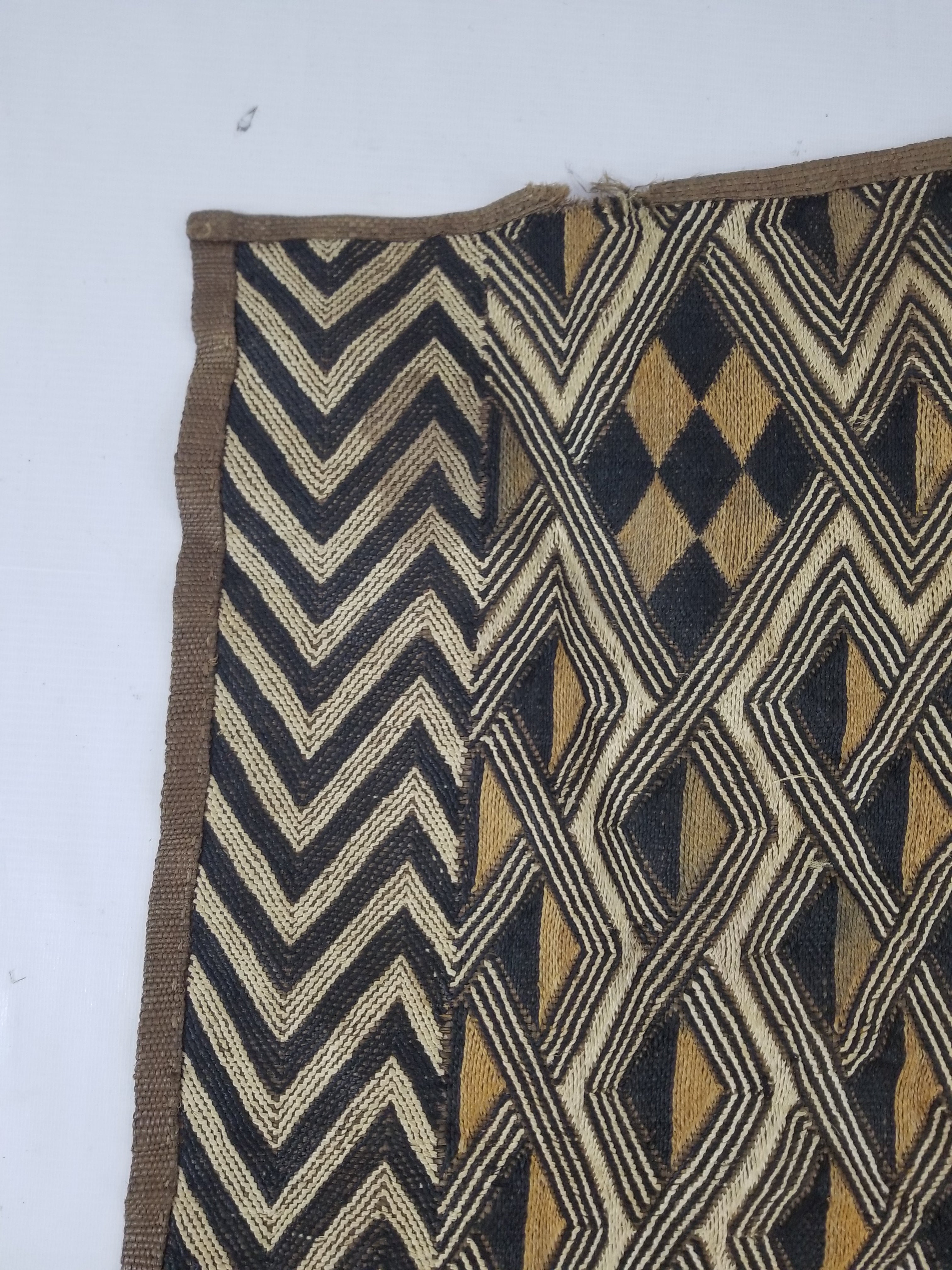 Vintage African Handwoven Kuba Cloth Raffia Textile Panel 145x65cm