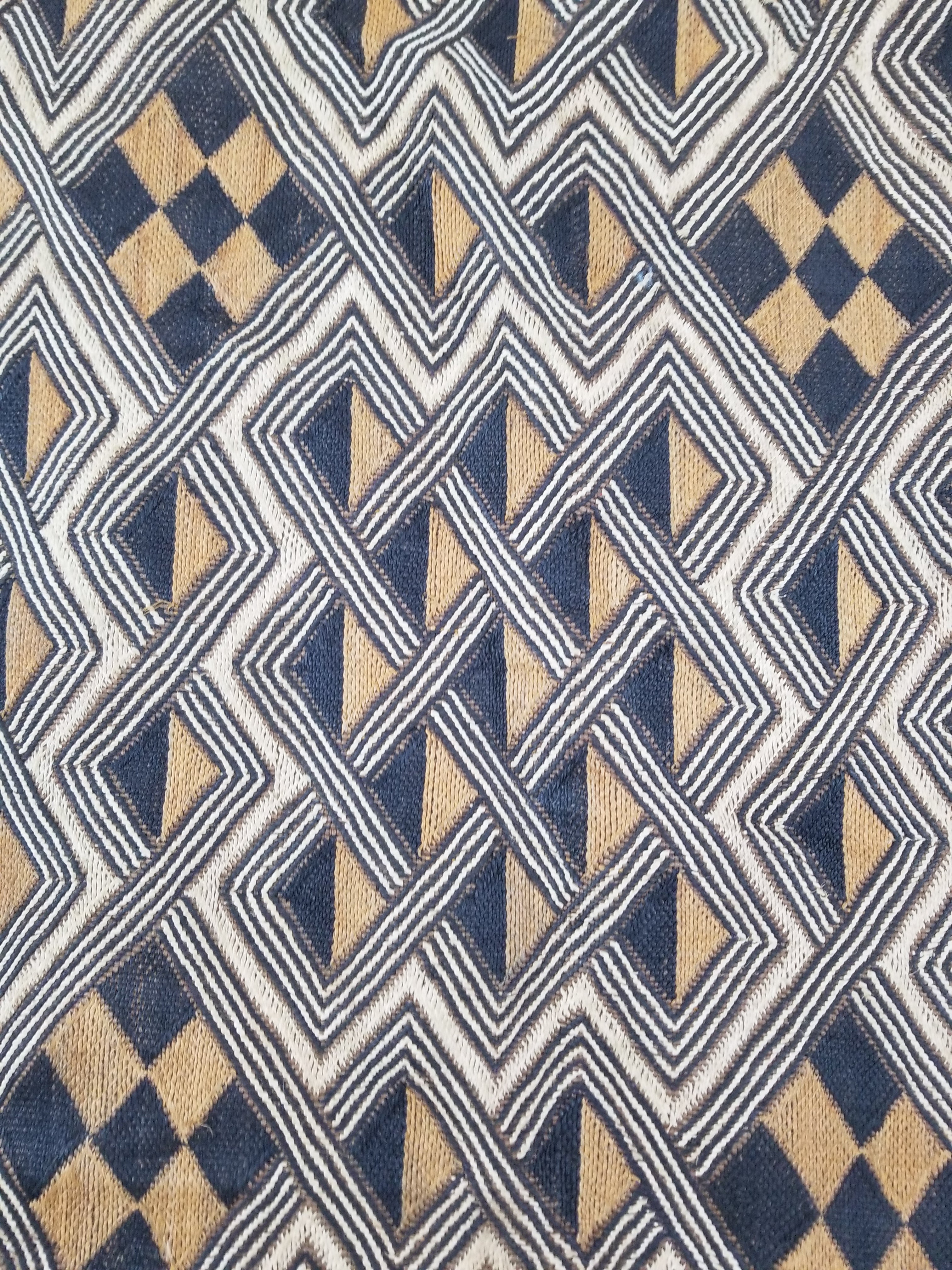 Vintage African Handwoven Kuba Cloth Raffia Textile Panel 145x65cm