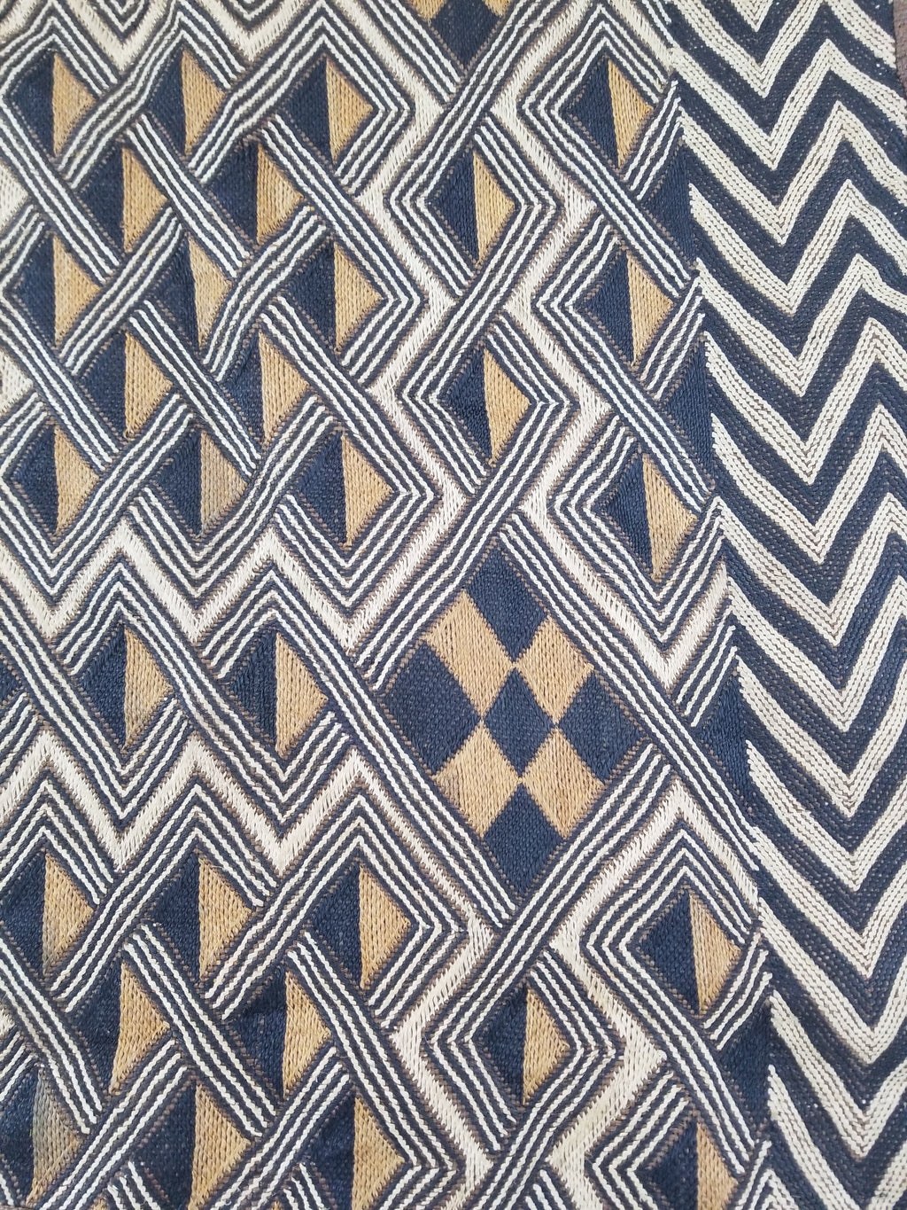 Vintage African Handwoven Kuba Cloth Raffia Textile Panel 145x65cm