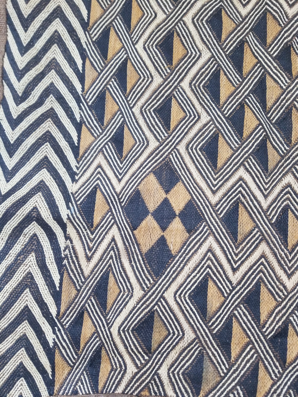 Vintage African Handwoven Kuba Cloth Raffia Textile Panel 145x65cm