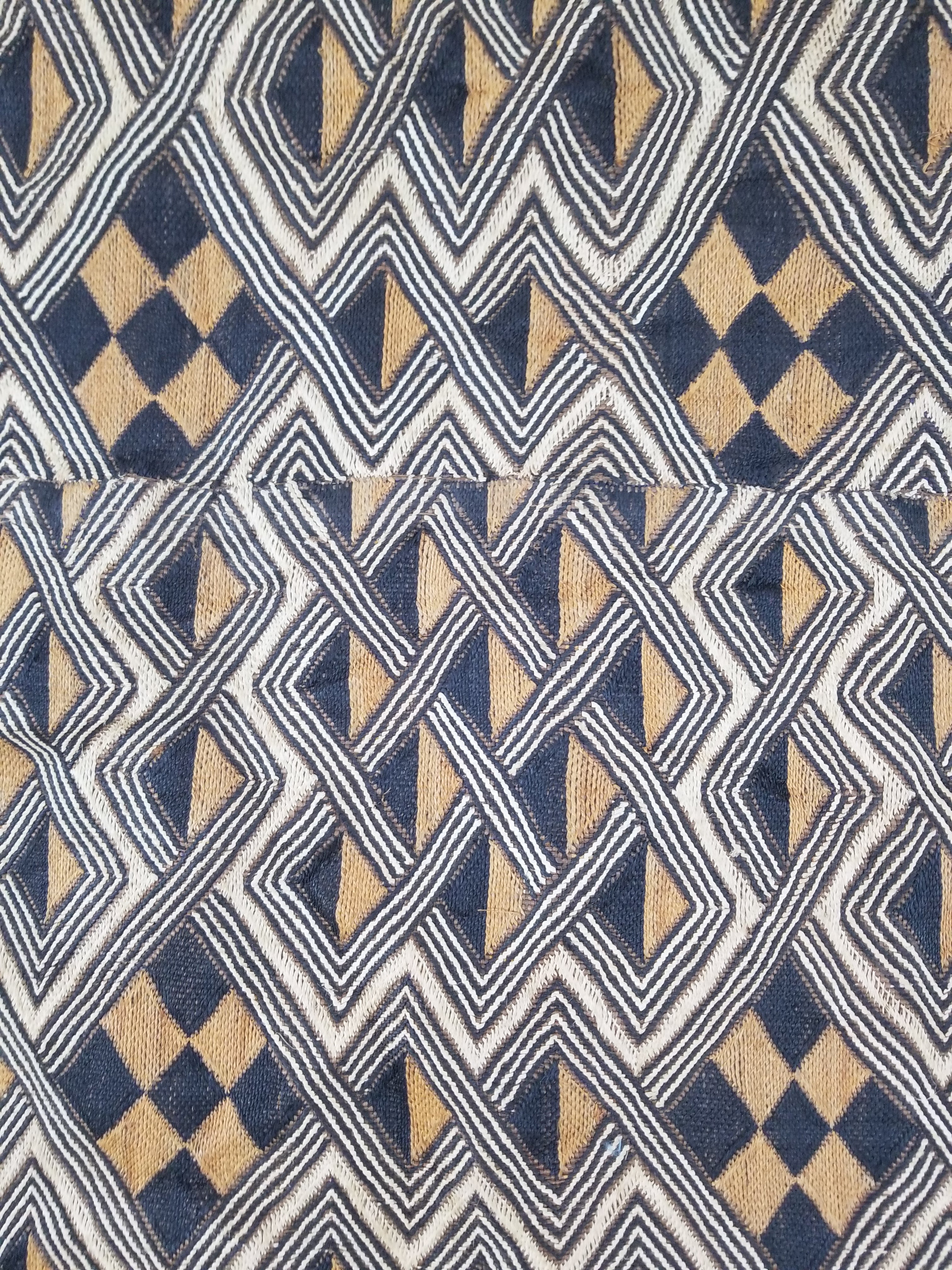 Vintage African Handwoven Kuba Cloth Raffia Textile Panel 145x65cm