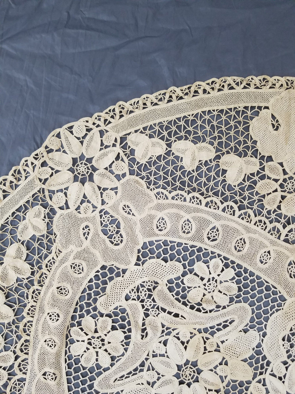 Vintage Italian Point De Venice Needle Lace Banquet Tablecloth 196x162c